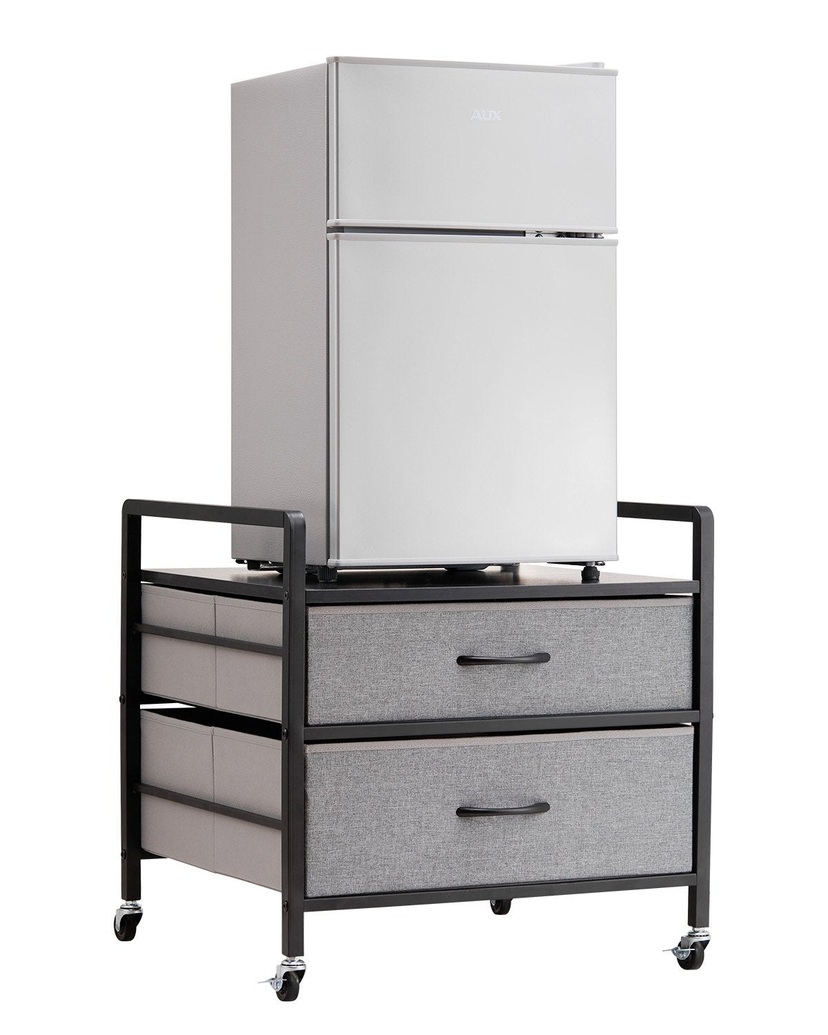 VEVOR Mini Fridge Stand with Storage 176 lbs Gray Mini Fridge Table 2 Drawers