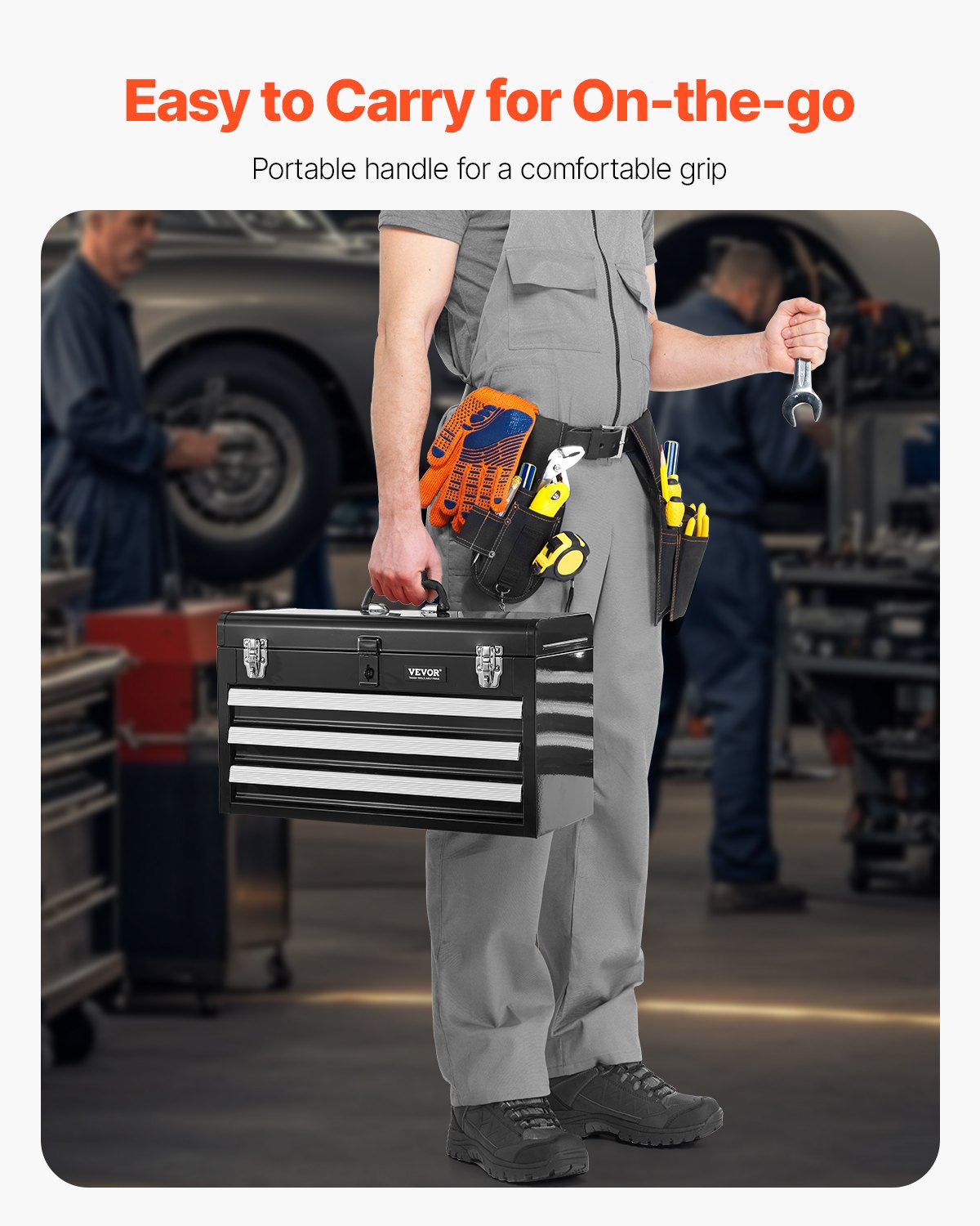 VEVOR Tool Box 20.5-inch Portable Metal Tool Box with 3 Drawers Tool Organizer