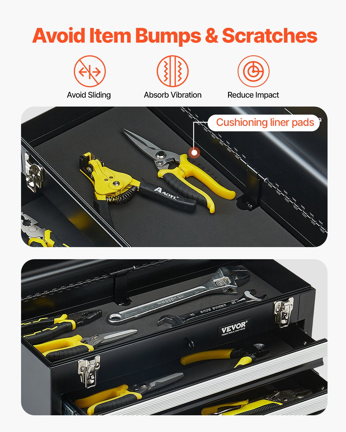 VEVOR Tool Box 20.5-inch Portable Metal Tool Box with 3 Drawers Tool Organizer