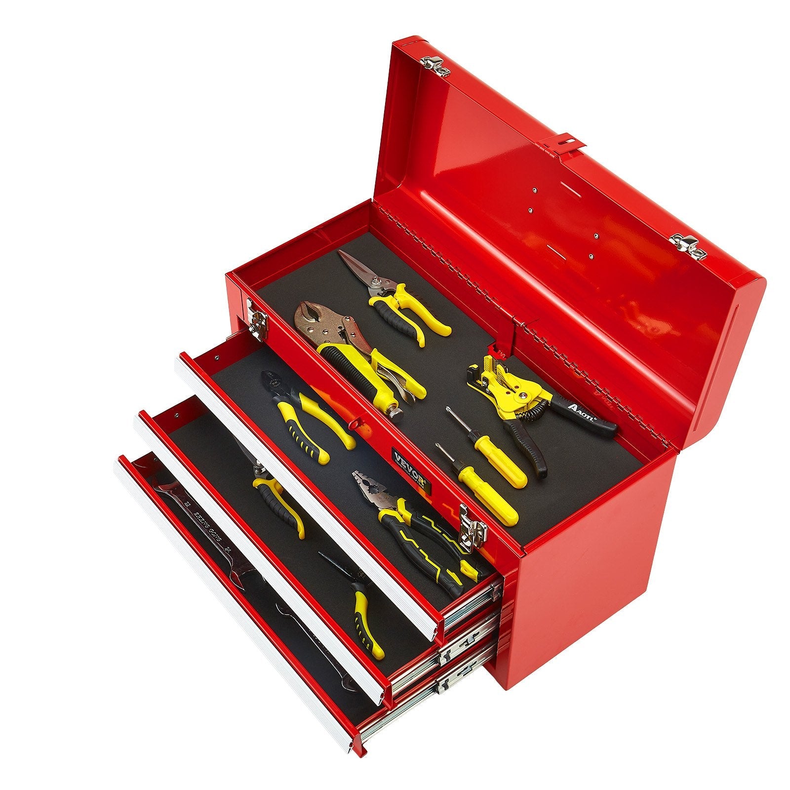 VEVOR Tool Box 20.5-inch Portable Metal Tool Box 3 Drawers Tool Organizer Red