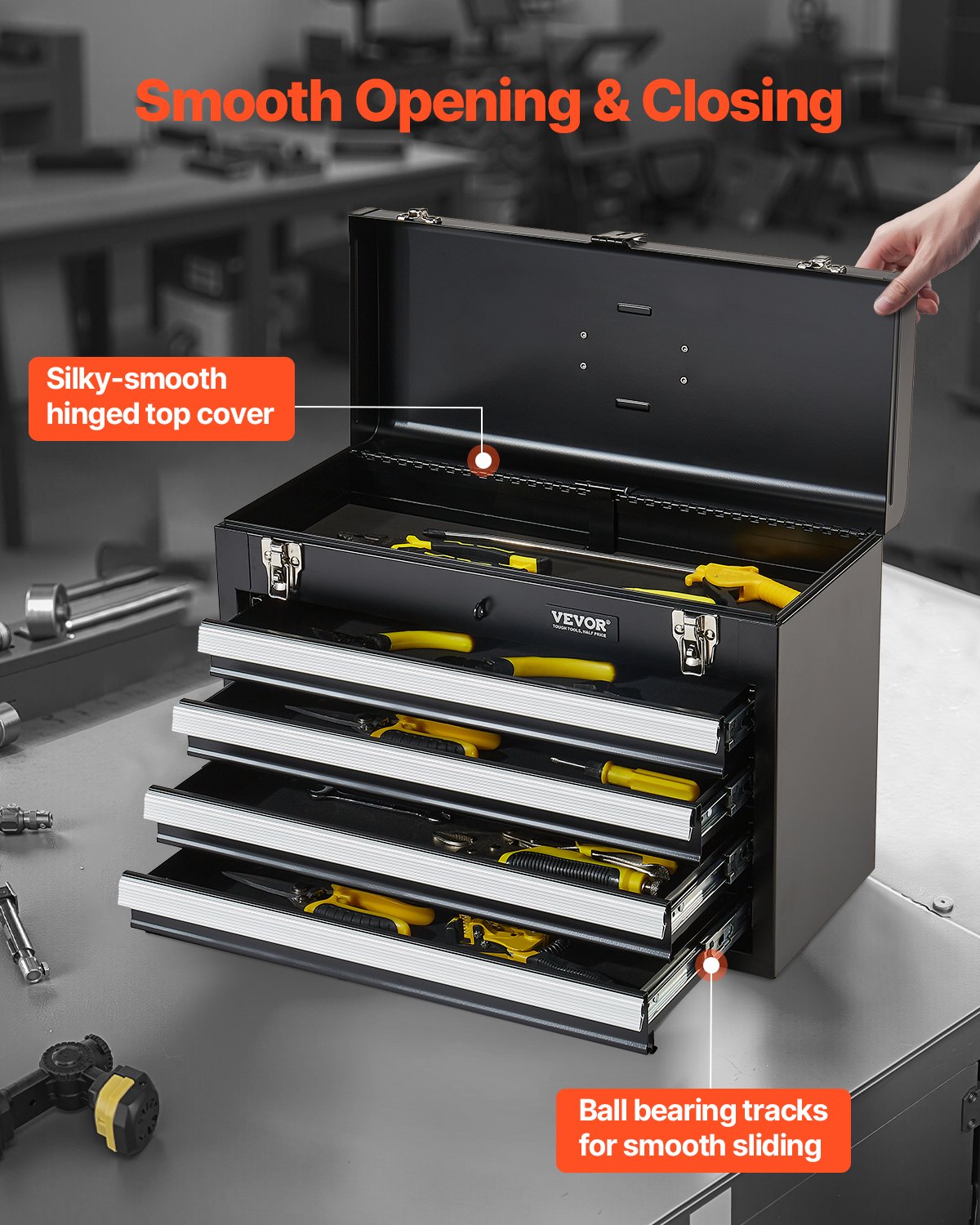 VEVOR Tool Box 20.5-inch Portable Metal Tool Box with 4 Drawers Tool Organizer