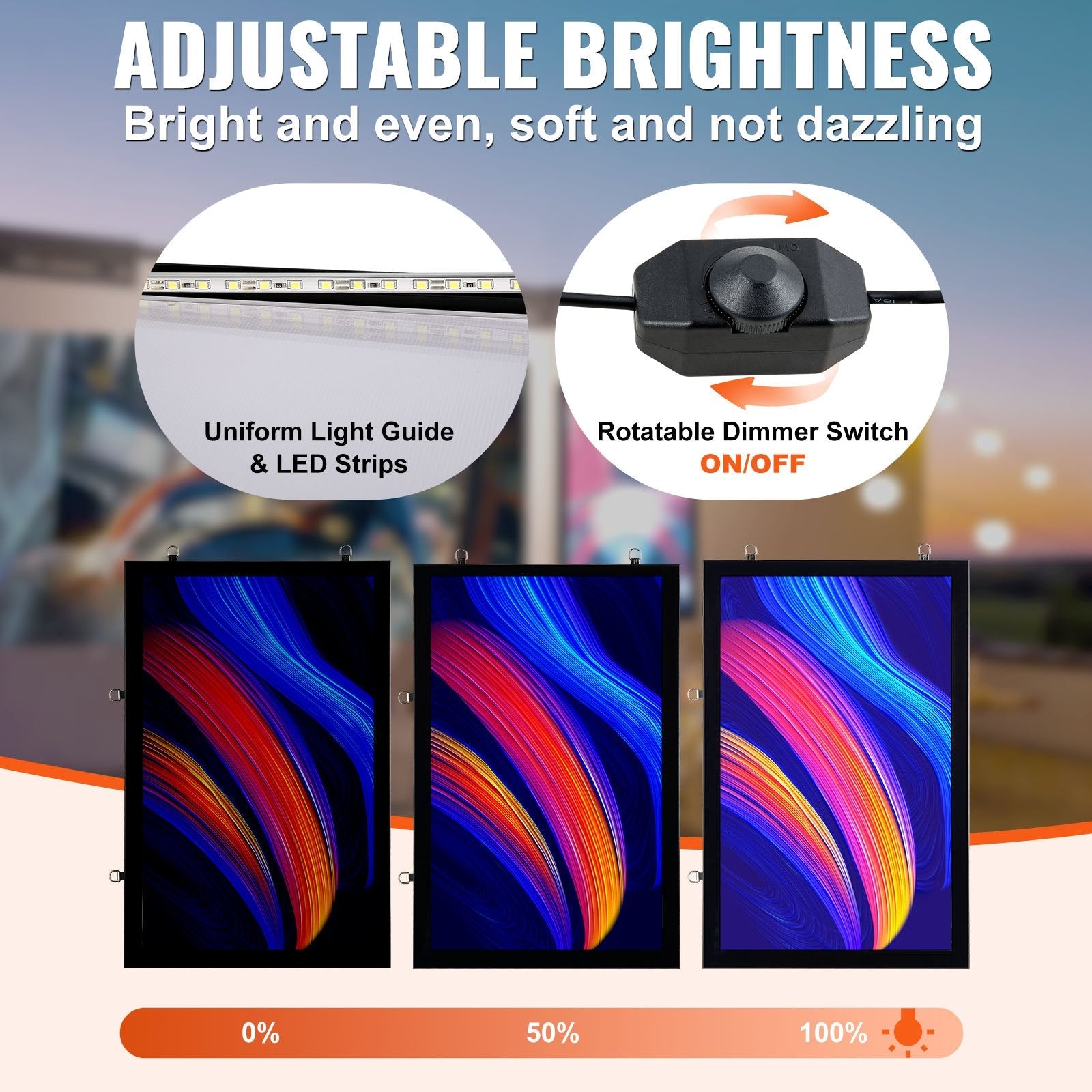 VEVOR LED Poster Frame in Black, 16" x 24" Photo Frame, Sidewalk Sign for Advertising Display, Picture Aluminum Frame with Backlighting LED Light Box, Horizontal & Vertical Formats for Wall, Single