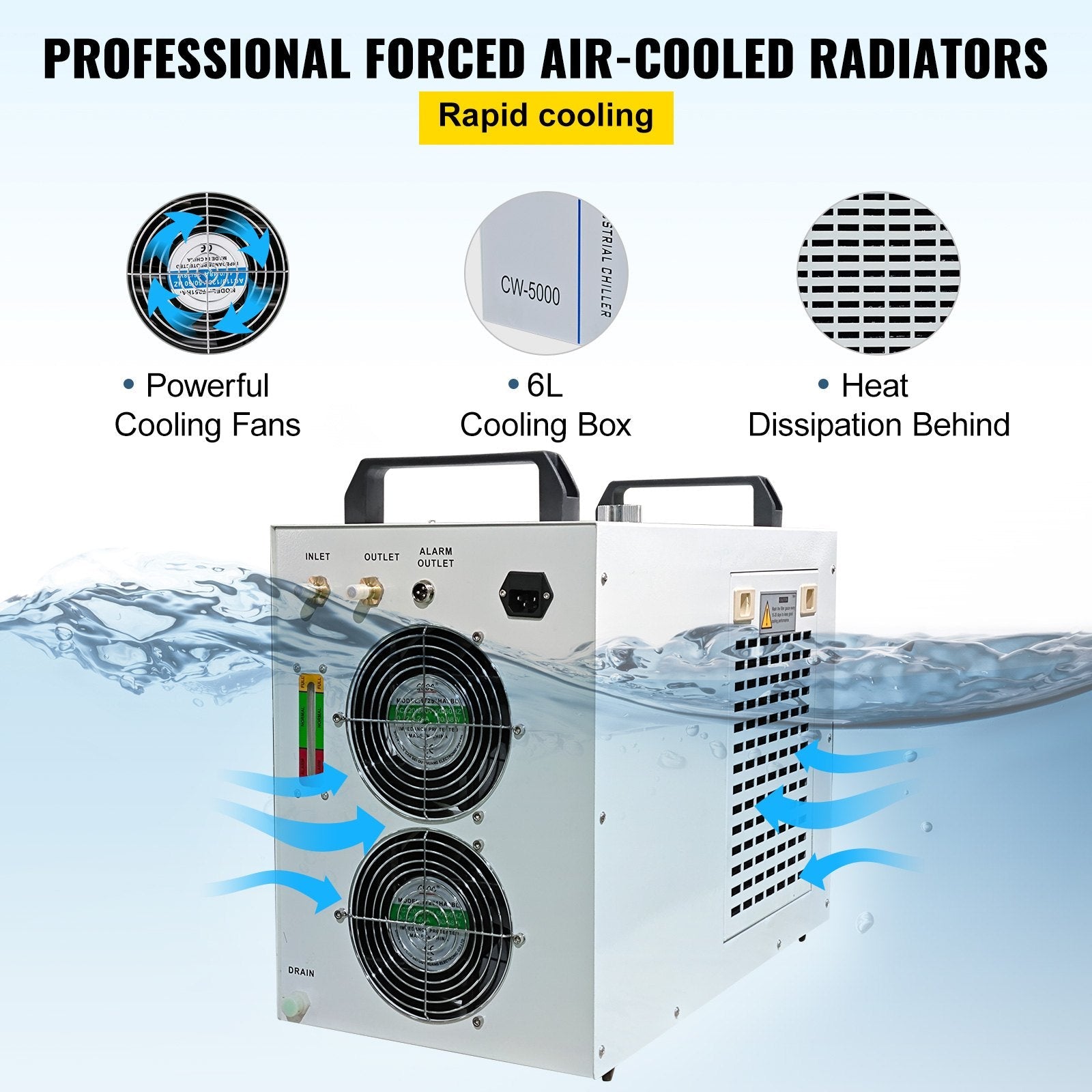 VEVOR Industrial Water Chiller CW5200DG, 8.5L 1400W 0.93HP Water Cooler Cools 5200 BTU/Hour Thermolysis Water Chiller for CO2 130 to 150W Laser Engraving & Cutting Machines
