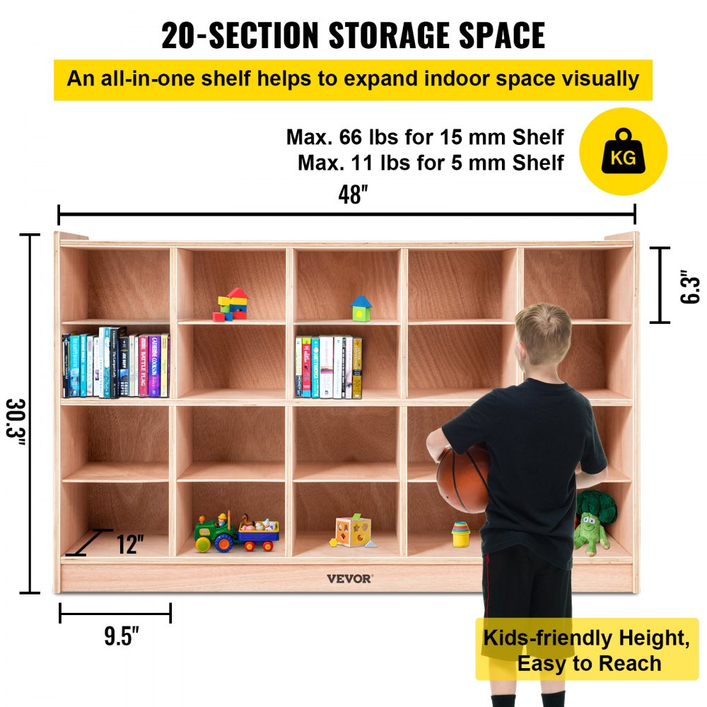 VEVOR Cubby Tray Storage Cabinet 20 Section Cubby Storage Shelf 4x5 Home Daycare