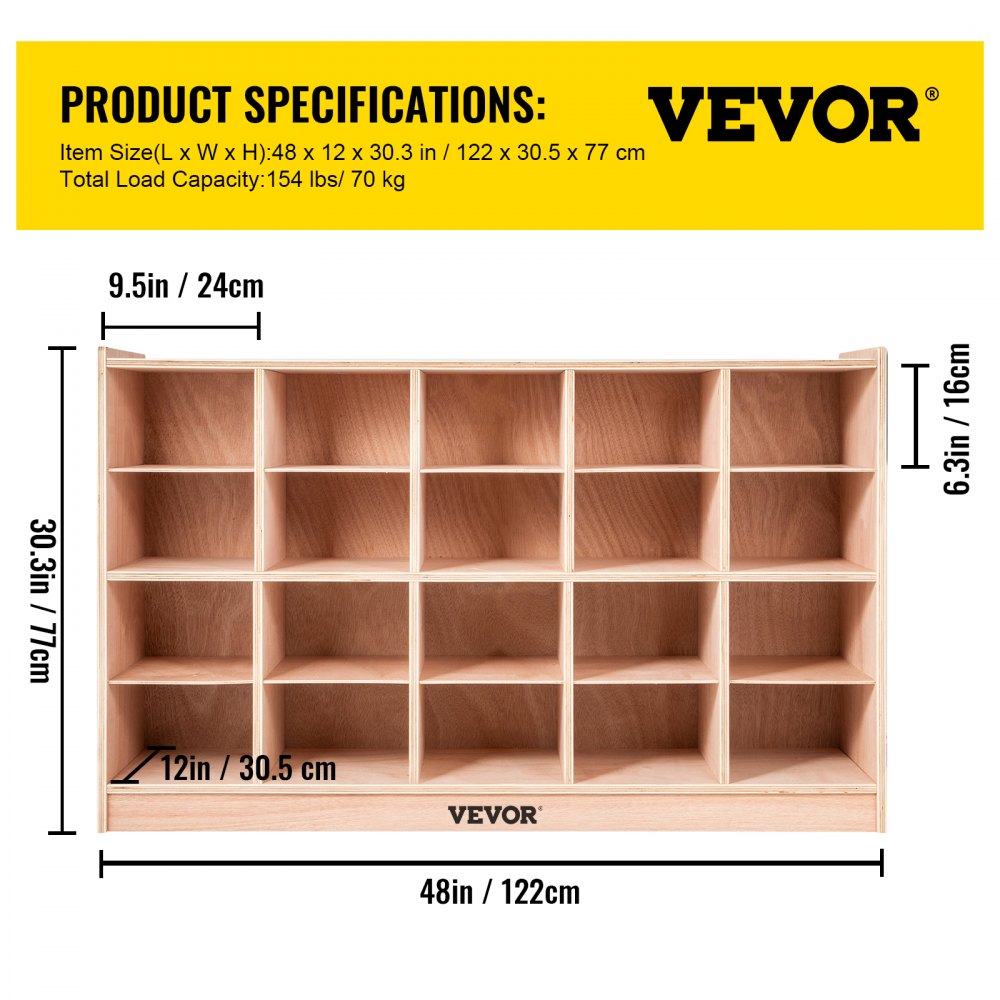 VEVOR Cubby Tray Storage Cabinet 20 Section Cubby Storage Shelf 4x5 Home Daycare