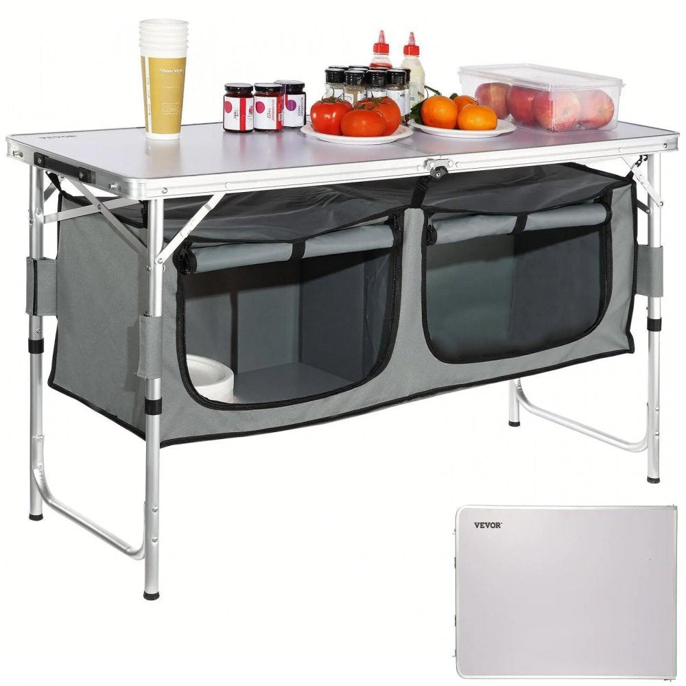 Camping Kitchen Table – Folding Outdoor Cook Station with Storage & Carry Bag