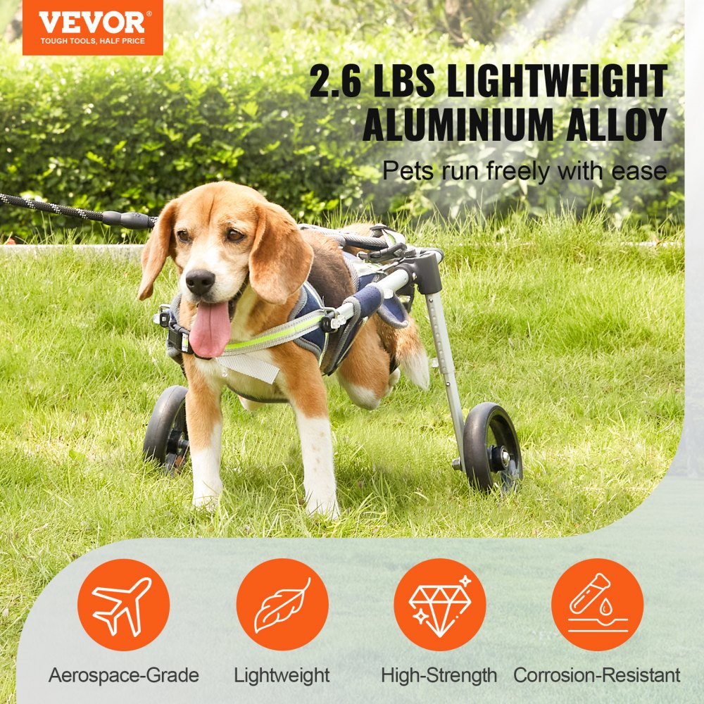 VEVOR 2 Wheels Dog Wheelchair for Back Legs, Pet Wheelchair Lightweight & Adjustable Assisting in Healing, Dog Cart/Wheelchair for Injured, Disabled, Paralysis, Hind Limb Weak Pet(XS)