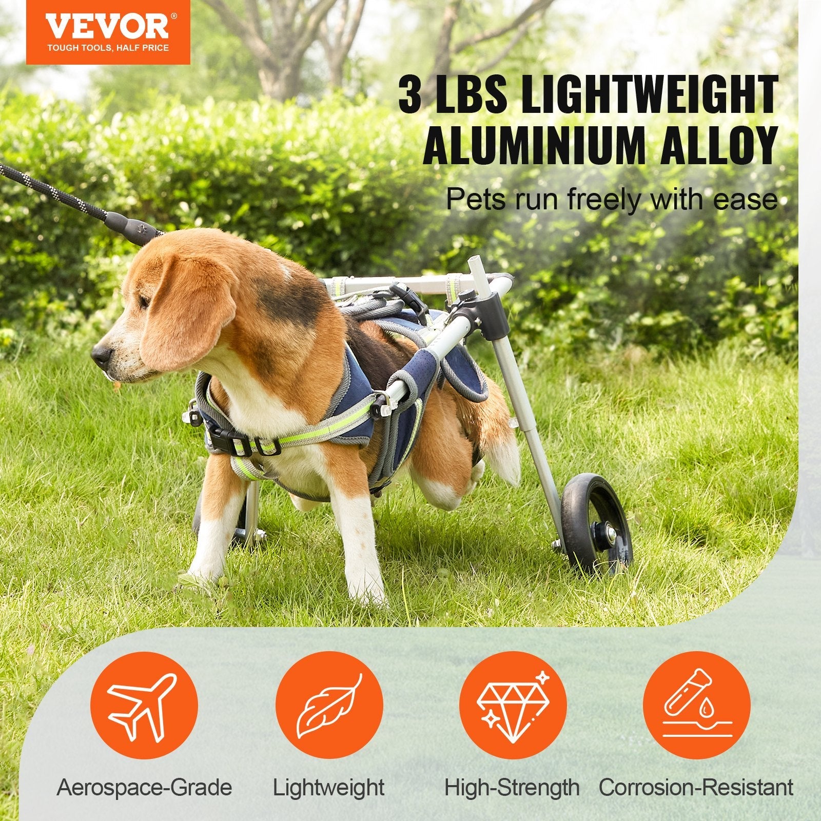 VEVOR 2 Wheels Dog Wheelchair for Back Legs, Pet Wheelchair Lightweight & Adjustable Assisting in Healing, Dog Cart/Wheelchair for Injured, Disabled, Paralysis, Hind Limb Weak Pet(S)