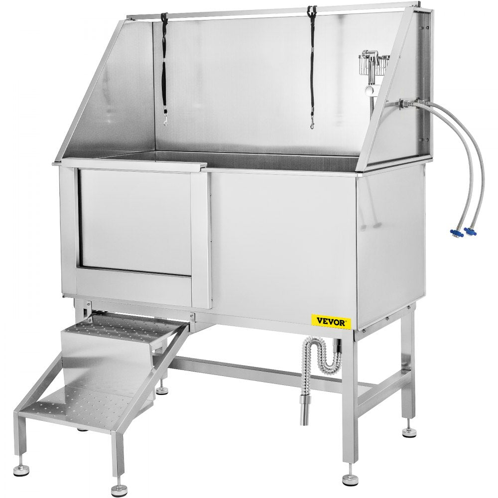 VEVOR 50 Inch Dog Grooming Tub, Professional Stainless Steel Pet Dog Bath Tub, with Steps Faucet & Accessories Dog Washing Station Left Door