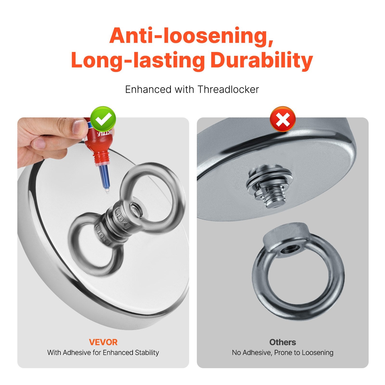 VEVOR 1300 LBS Strong Fishing Magnet Kit Single Sided Pull Force Rope Carabiner