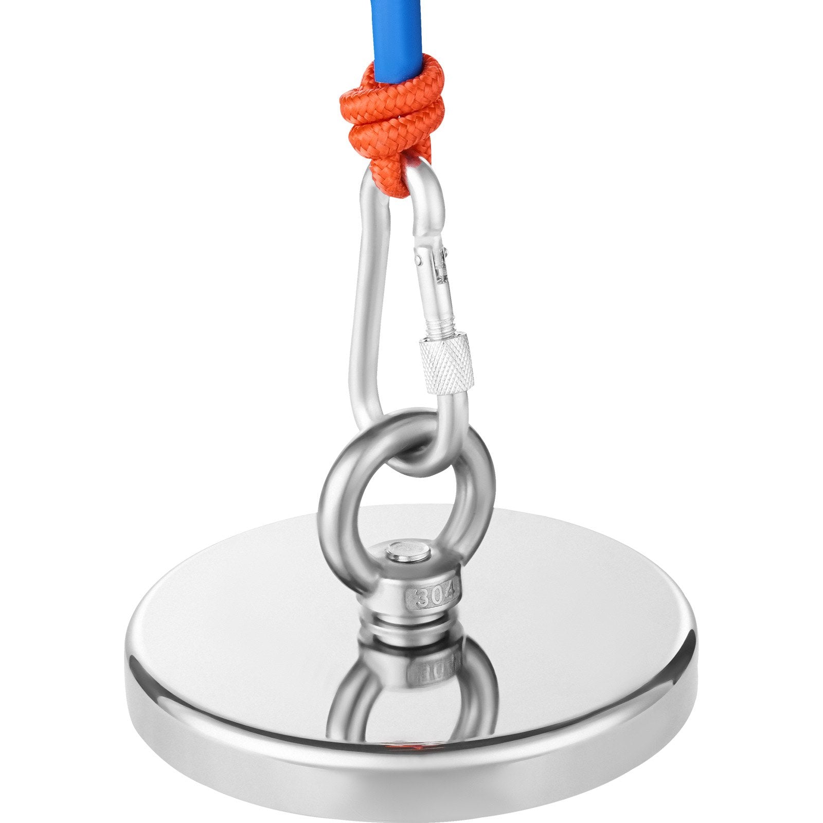 VEVOR 2000 LBS Strong Fishing Magnet Kit Single Sided Pull Force Rope Carabiner