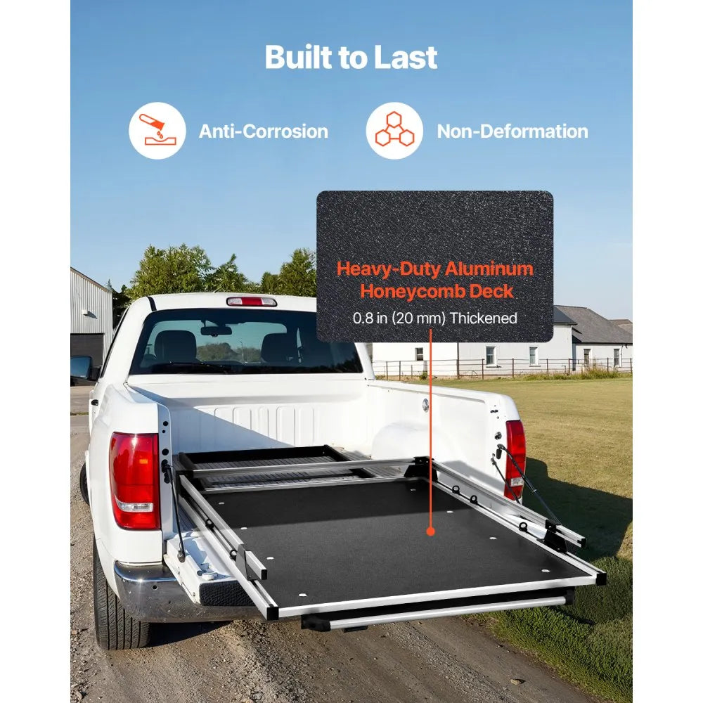 Sliding Truck Bed Organizer, 63" x 47" Heavy-Duty Pull-Out Truck Bed Storage Drawer, 1000 lb Capacity, 2-Position Slide-Out Tray with 6 Tie-Down Rings for Pickup Trucks