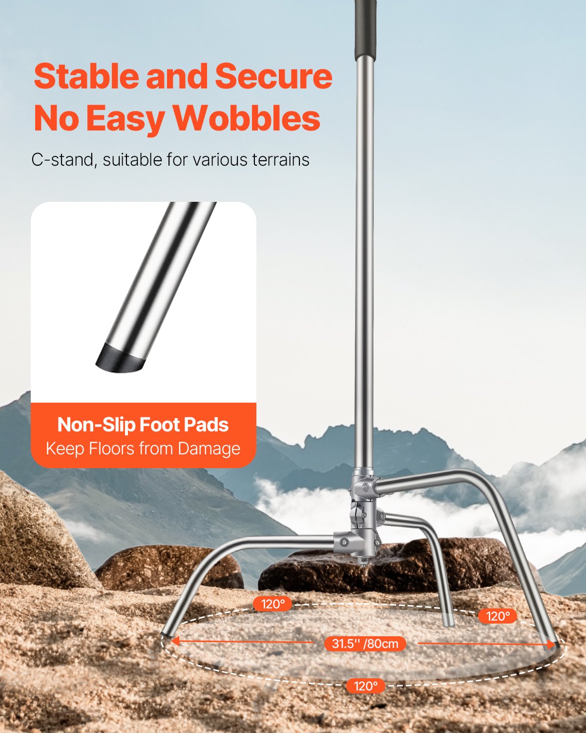VEVOR C Stand with Boom Arm Max Height 10.83 ft/330 cm Photography Light Stand