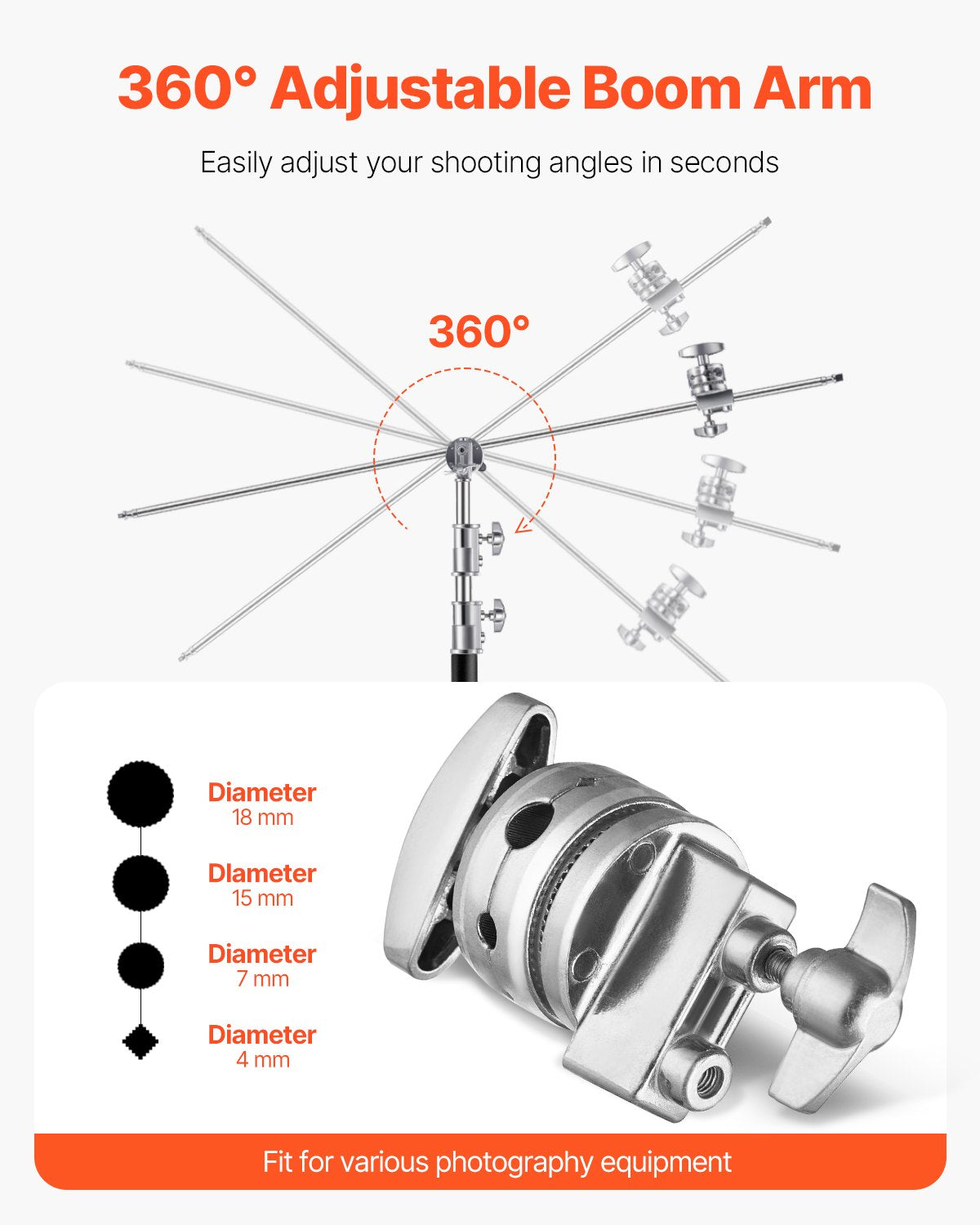 VEVOR C Stand with Boom Arm Max Height 10.83 ft/330 cm Photography Light Stand