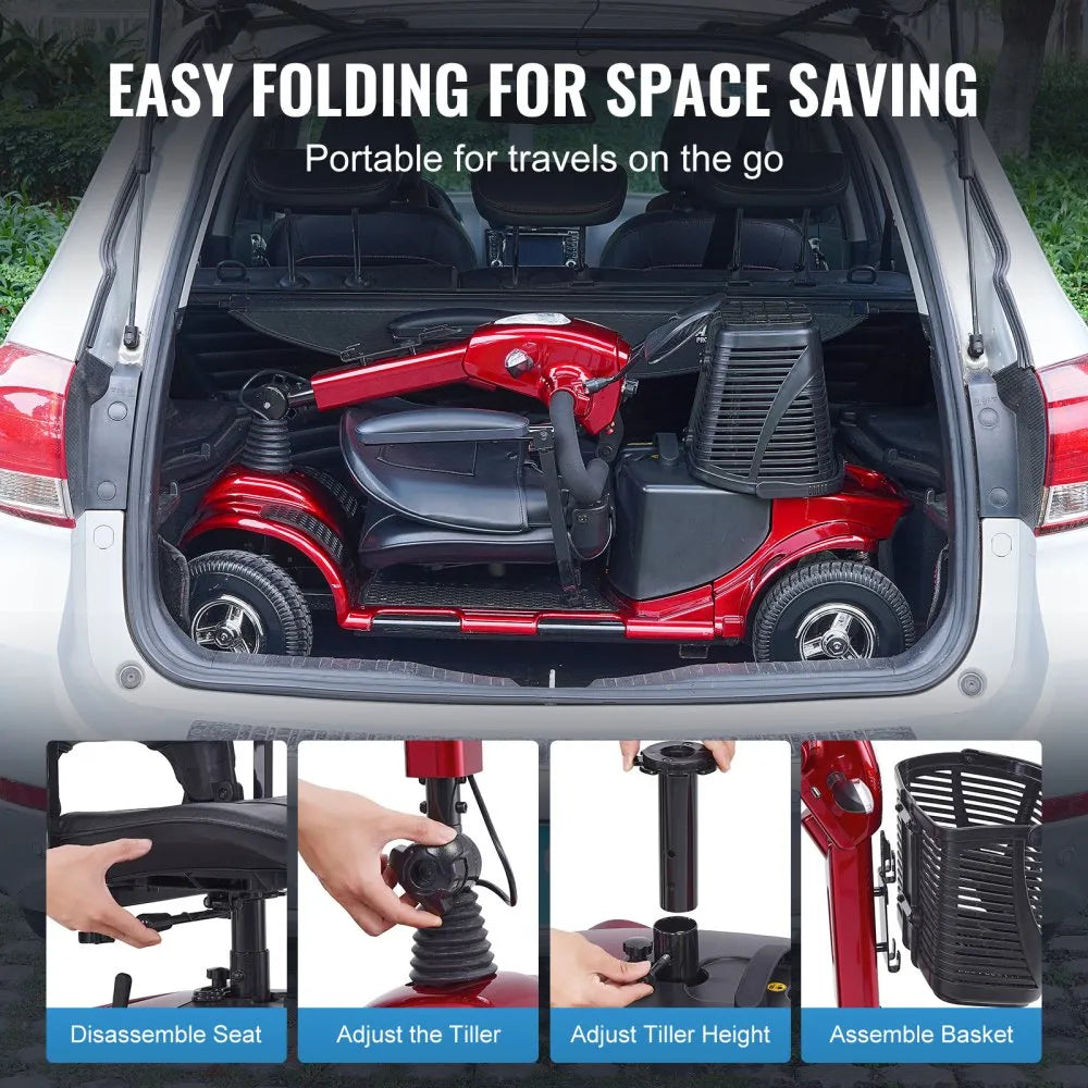 VEVOR Heavy-Duty 4 Wheel Mobility Scooter for Adults & Seniors - Folding Electric Powered Mobility Scooter & 12 Mile Long Range, All Terrain Travel Wheelchair with 9° Climbing Capacity, 265lb Capacity