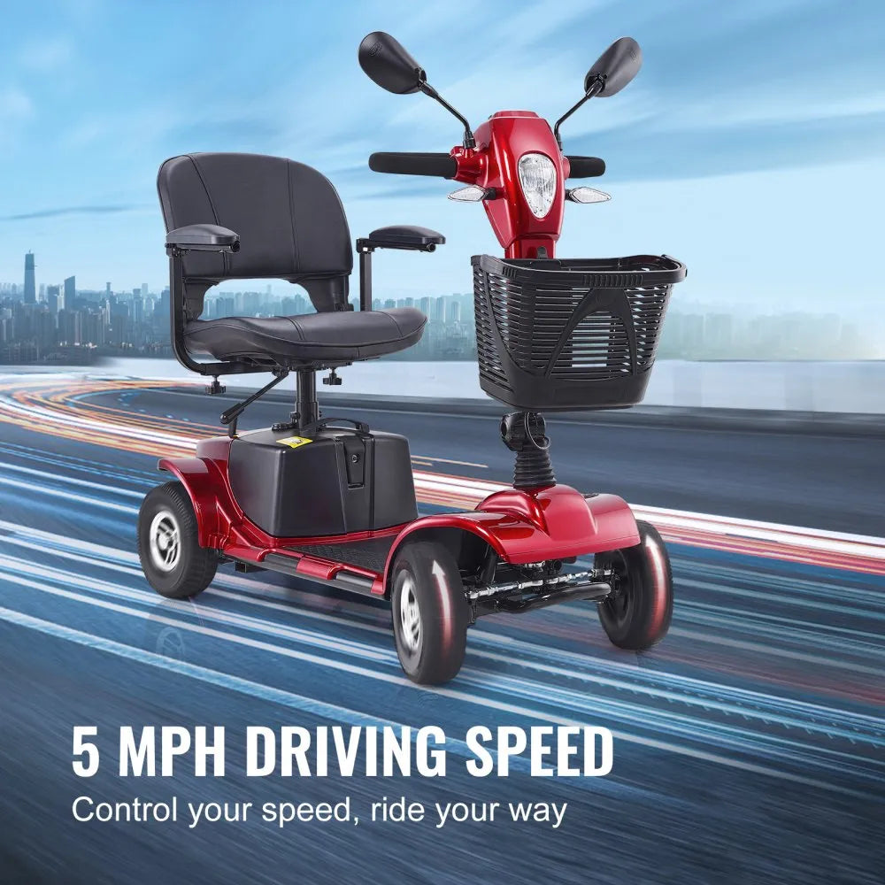 VEVOR Heavy-Duty 4 Wheel Mobility Scooter for Adults & Seniors - Folding Electric Powered Mobility Scooter & 12 Mile Long Range, All Terrain Travel Wheelchair with 9° Climbing Capacity, 265lb Capacity