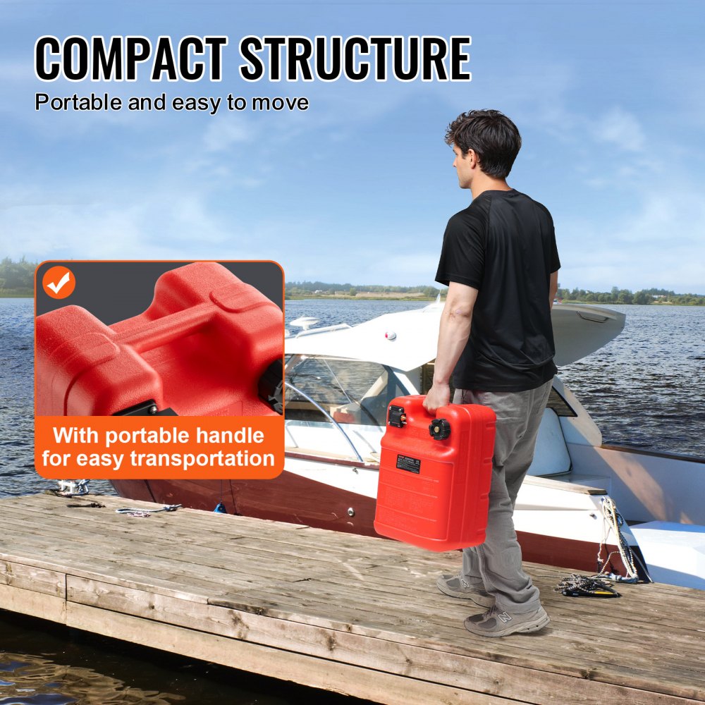VEVOR Marine Fuel Tank, 6.34 Gallon/24L, Portable Boat Fuel Gas Tank for Outboard Engine Boats, Plastic Outboard Marine Boat Fuel Tank with Hose, Easy to Carry for Yacht, Fishing Boat, Deck Boat, Red
