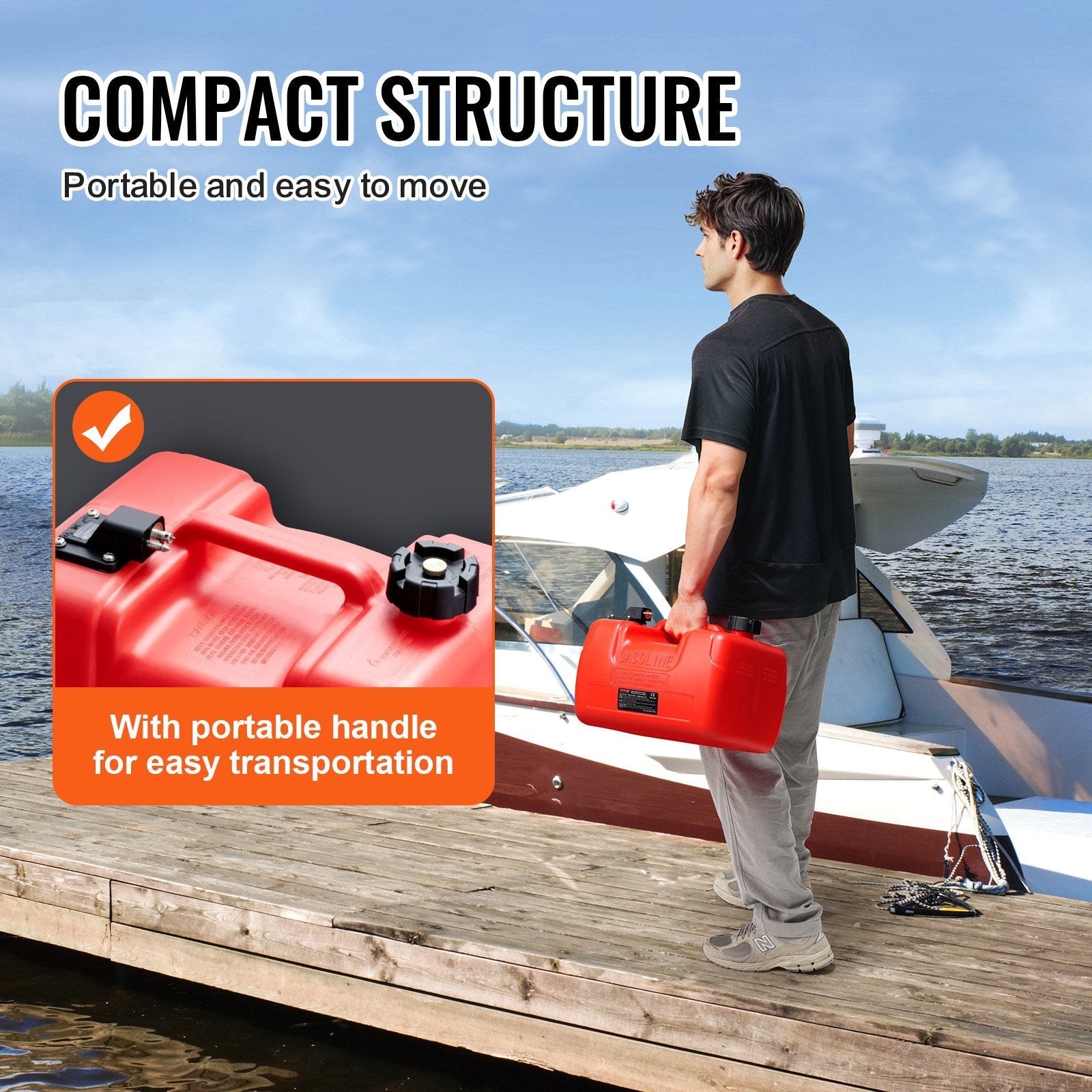VEVOR Marine Fuel Tank, 3.17 Gallon/12L, Portable Boat Fuel Gas Tank for Outboard Engine Boats, Plastic Outboard Marine Boat Fuel Tank with Hose, Easy to Carry for Yacht, Fishing Boat, Deck Boat, Red