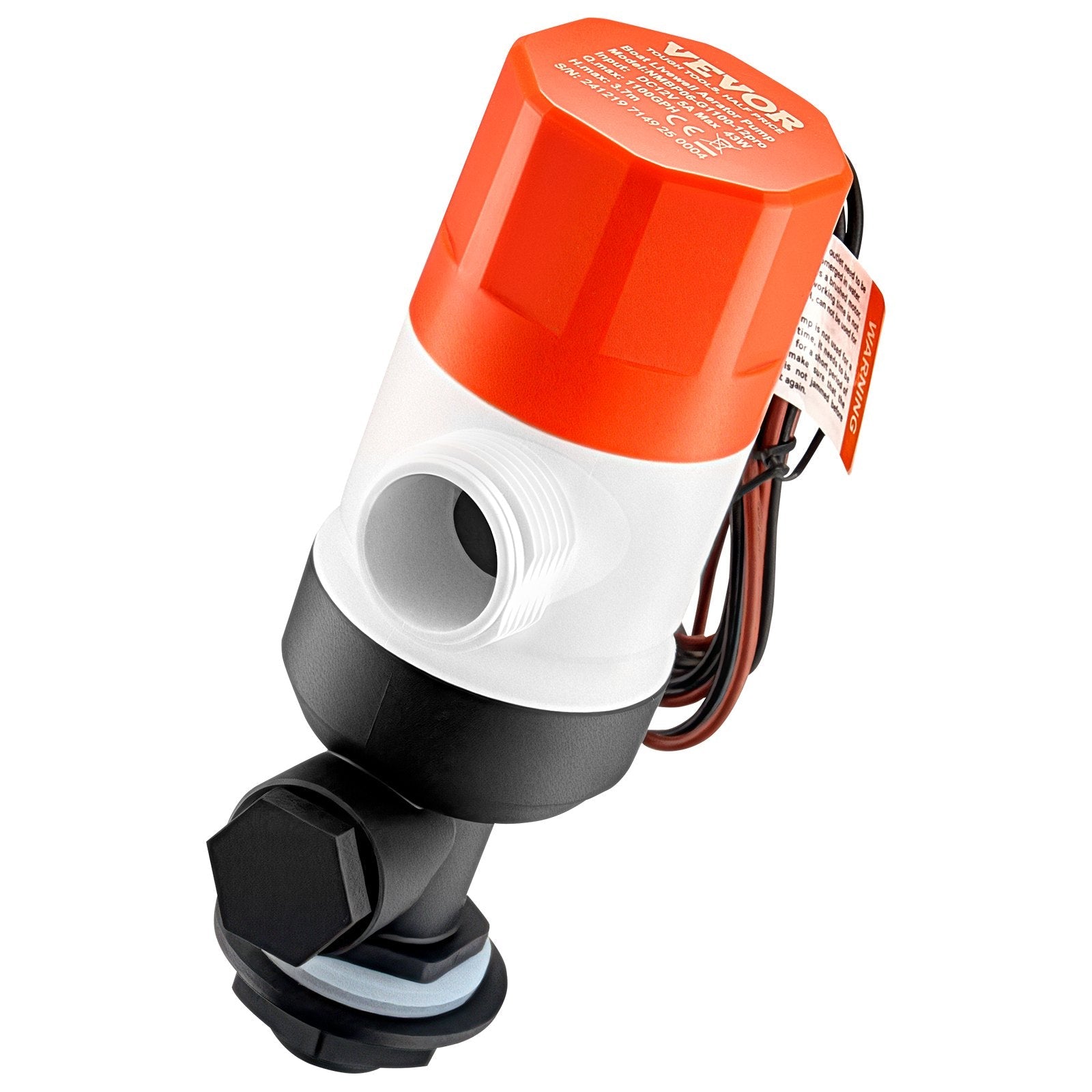 VEVOR Livewell Pump for Boat 12V 1100GPH Livewell Aerator Pump Straight 2 Inlets