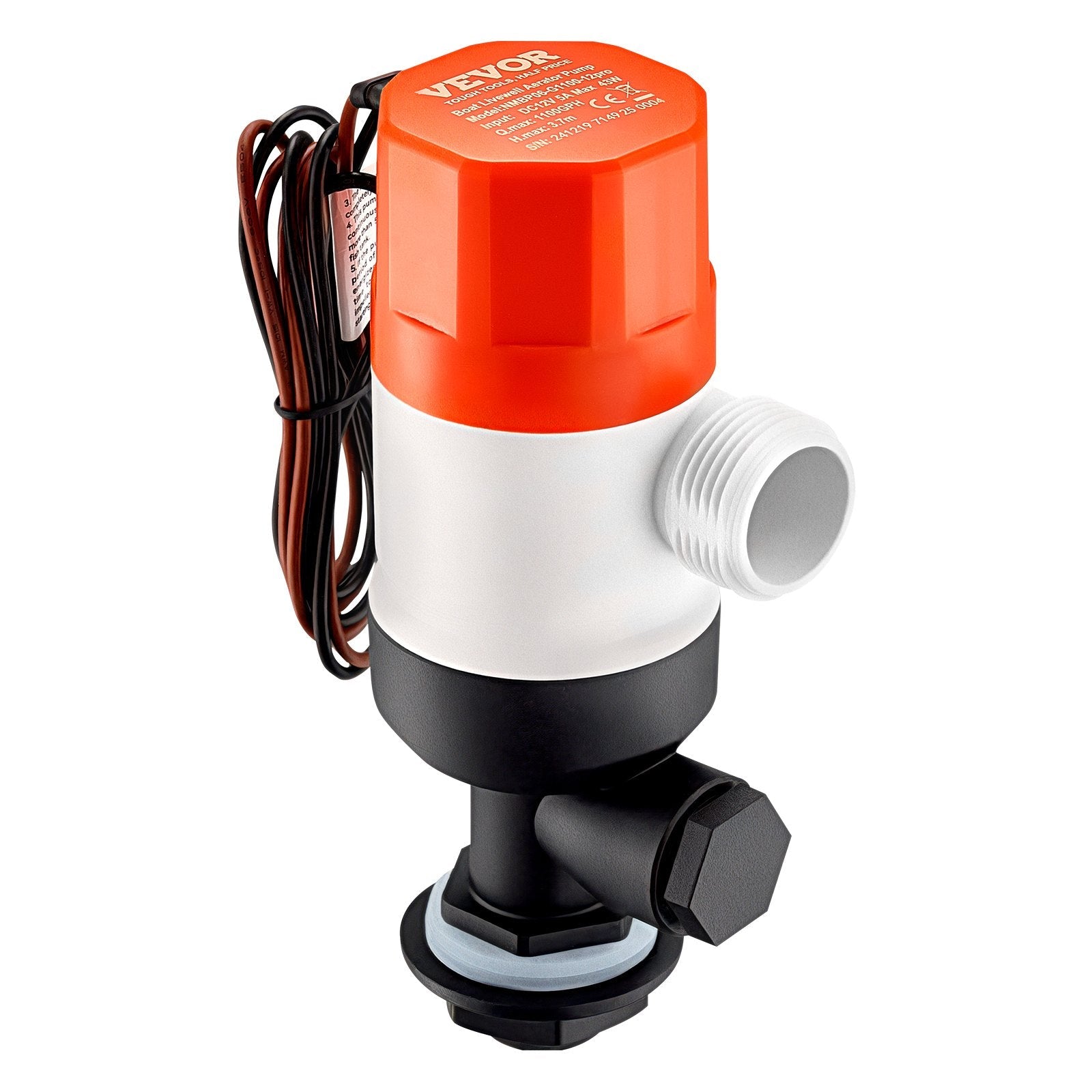 VEVOR Livewell Pump for Boat 12V 1100GPH Livewell Aerator Pump Straight 2 Inlets