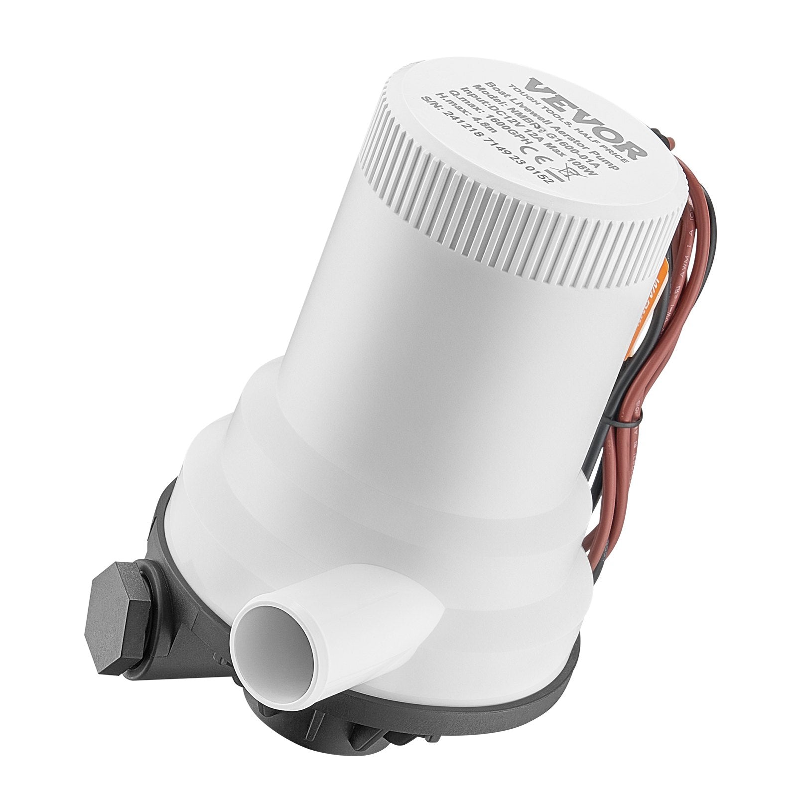 VEVOR Livewell Pump for Boat 12V 1600GPH Livewell Aerator Pump Straight 2 Inlets