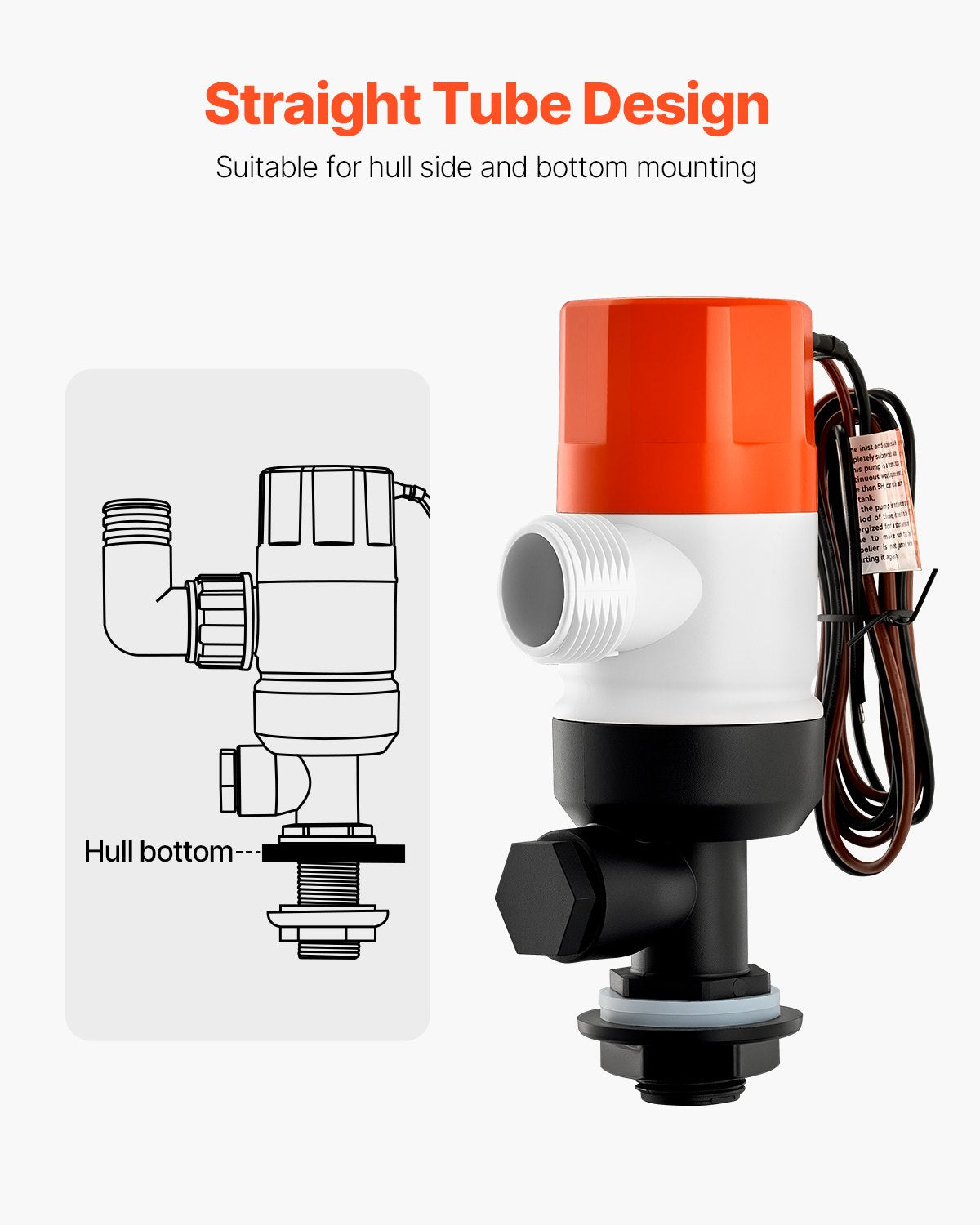 VEVOR Livewell Pump for Boat 12V 800 GPH Livewell Aerator Pump Straight 2 Inlets