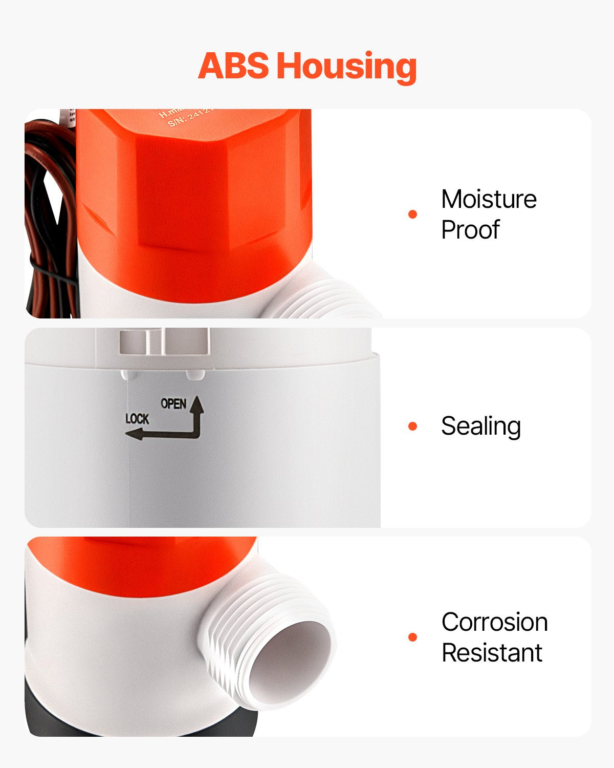 VEVOR Livewell Pump for Boat 12V 800 GPH Livewell Aerator Pump Straight 2 Inlets