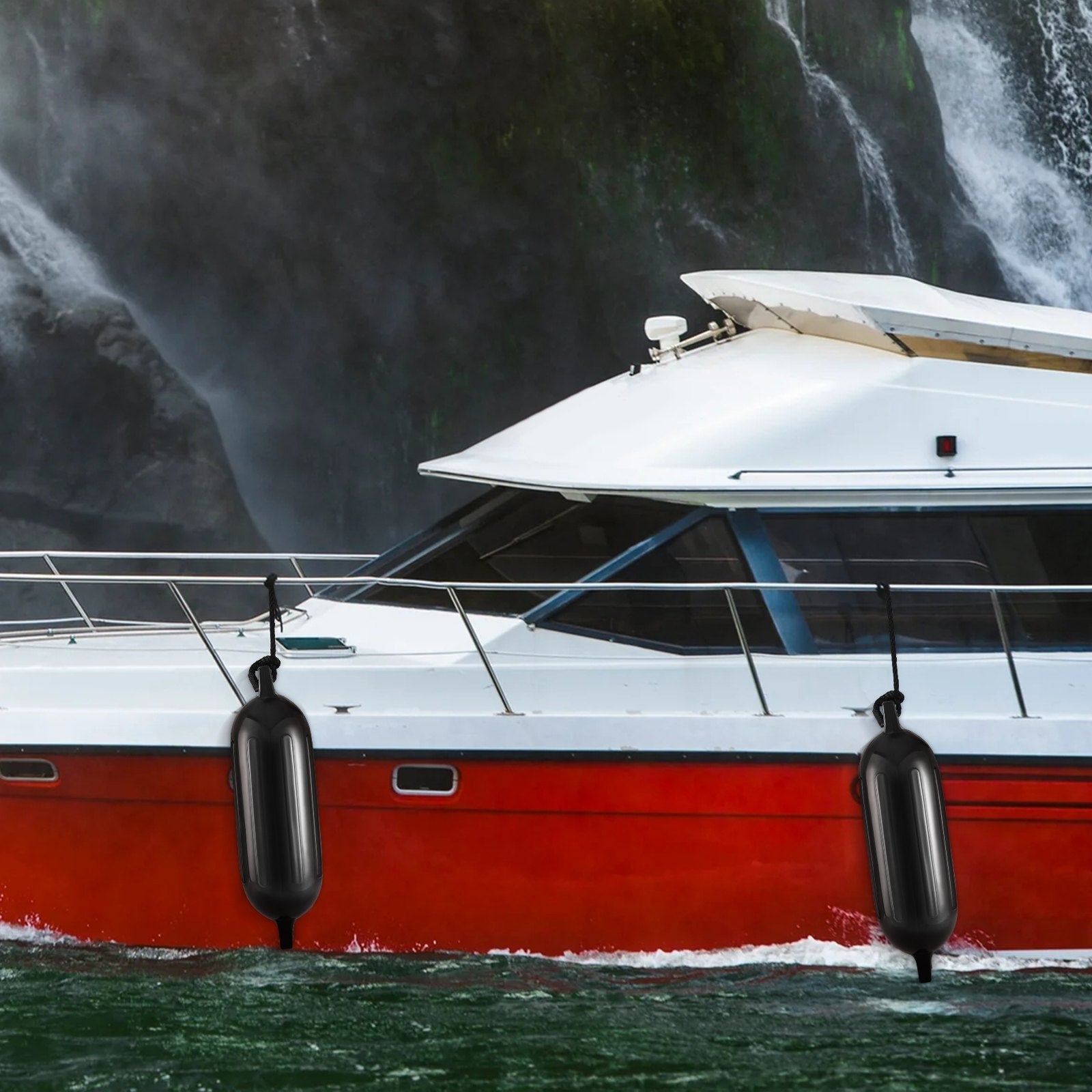 VEVOR Boat Fenders, 5.5" x 20" Boat Bumpers for Docking, Inflatable Ribbed Fender with Center Holes, Marine Boat Dock Fender Bumper with Air Pump, 4 Needles and 4 Ropes and Storage Bag, Black