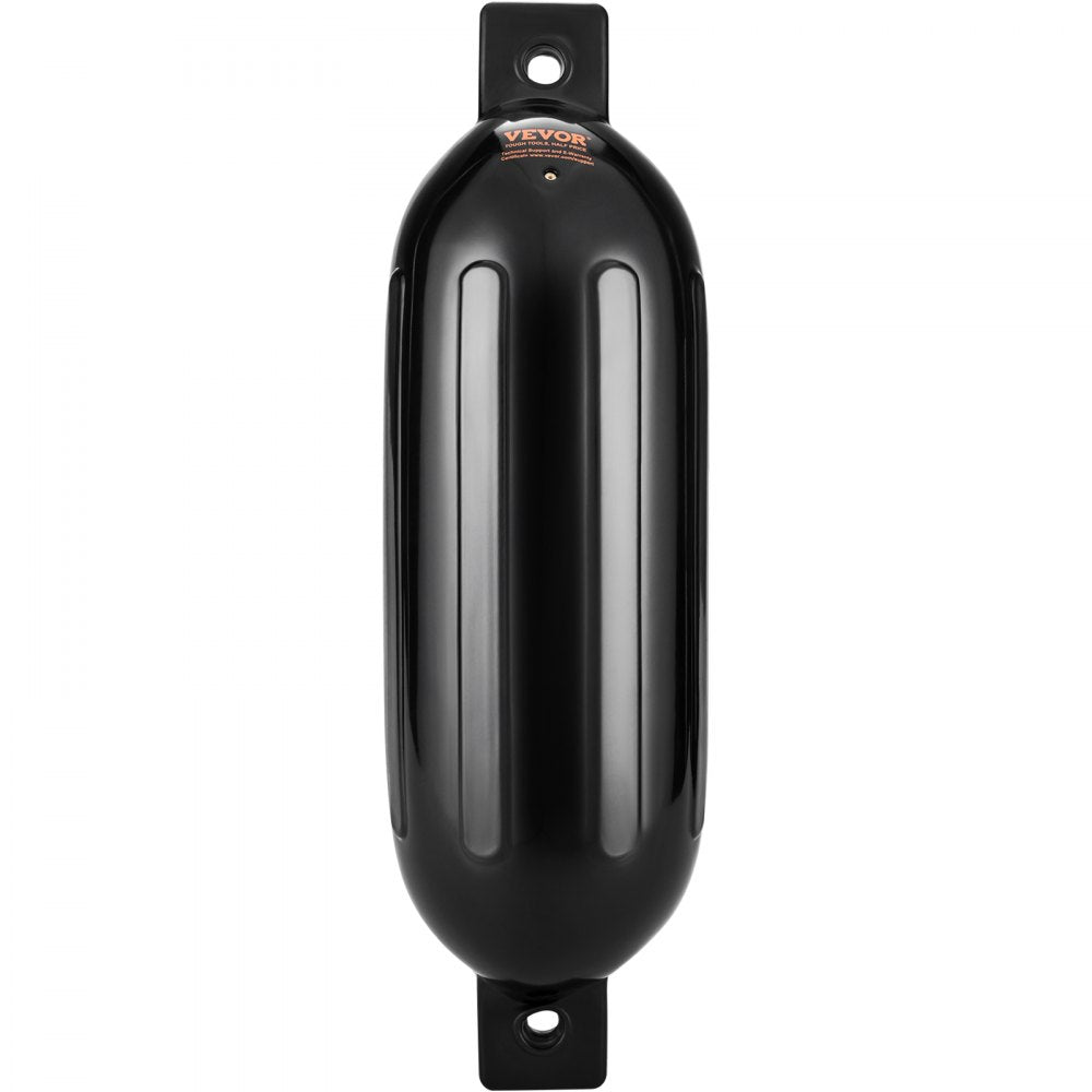 VEVOR Boat Fenders, 6.5" x 23" Boat Bumpers for Docking, Inflatable Ribbed Fender with Center Holes, Marine Boat Dock Fender Bumper with Air Pump, 4 Needles and 4 Ropes and Storage Bag, Black