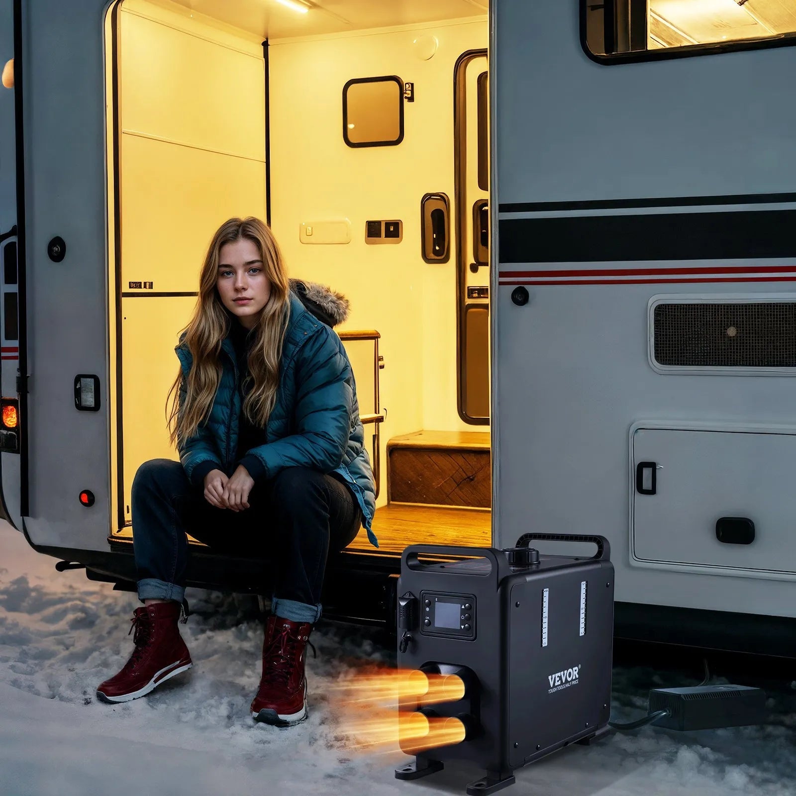 VEVOR 8KW Diesel Heater, 12V/24V All-in-One Diesel Air Heater, Bluetooth App, Remote Control & Display, CO Alarm, Fast Heating Vertical Portable Heater for Vehicles & Garage