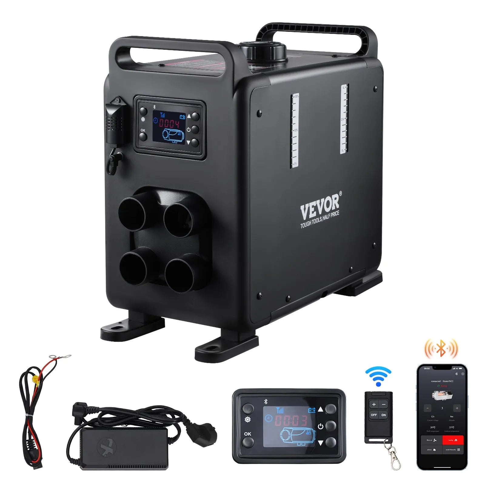 VEVOR 8KW Diesel Heater, 12V/24V All-in-One Diesel Air Heater, Bluetooth App, Remote Control & Display, CO Alarm, Fast Heating Vertical Portable Heater for Vehicles & Garage