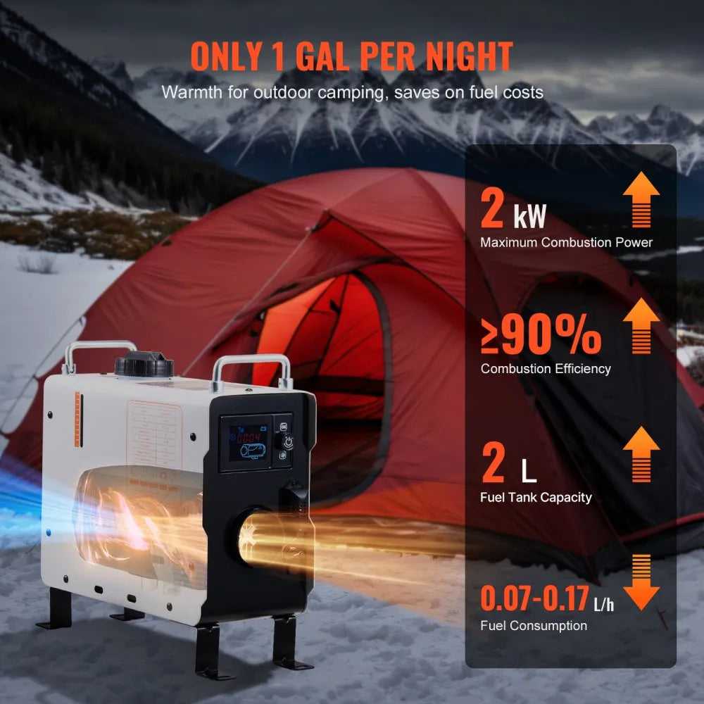 2KW Diesel Air Heater with Bluetooth, Remote Control and Digital Display