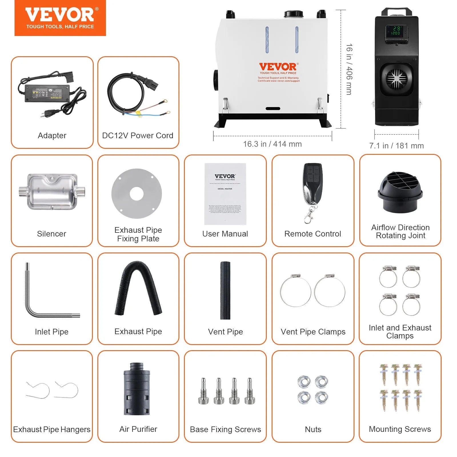 VEVOR 5-8KW Diesel Heater, Diesel Air Heater All in One with Remote Control and LCD Screen, Fast Heating Low Noise, Portable Diesel Heater for Truck Van RV Trailer Camper