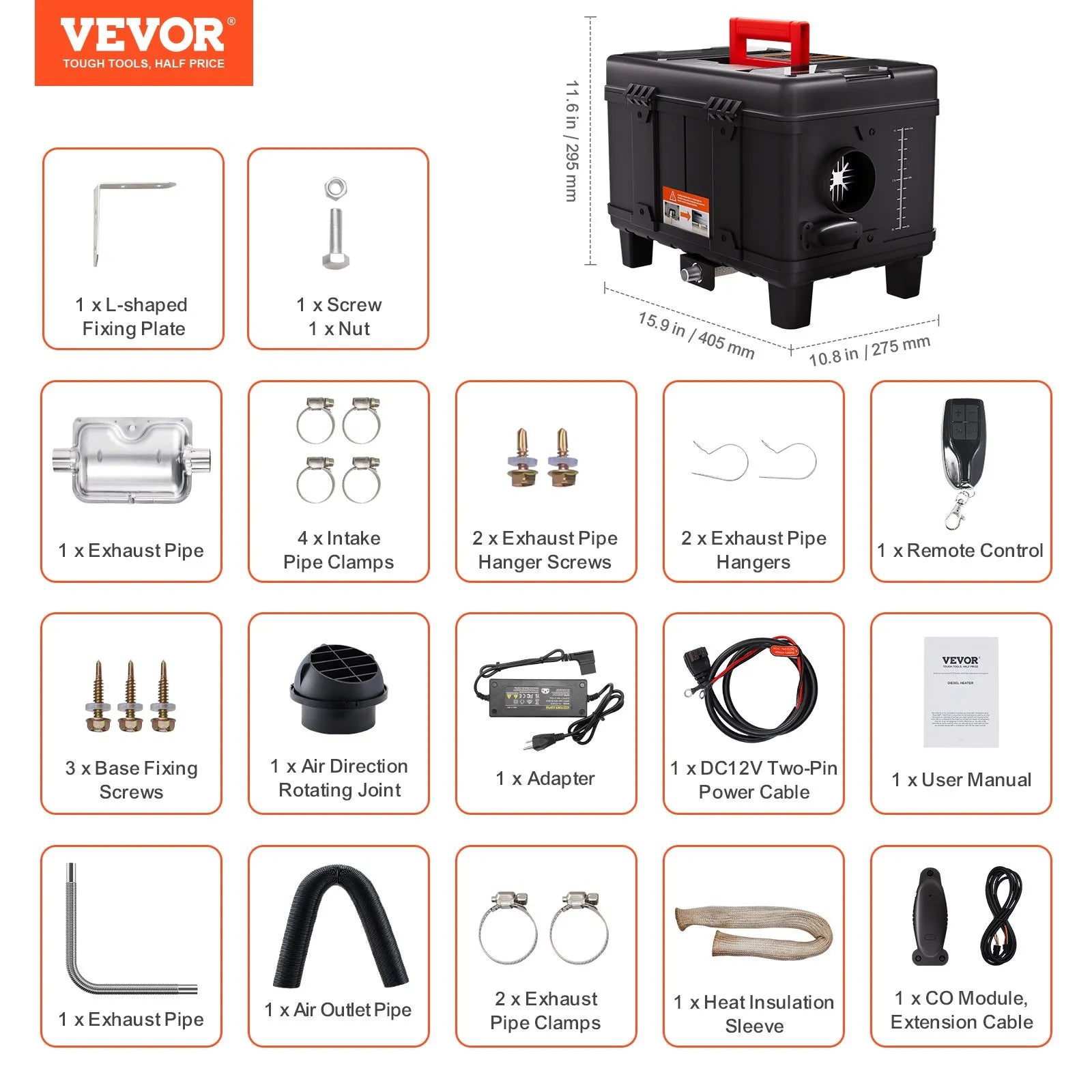 VEVOR 8KW Diesel Heater, 12V/24V All-in-One Diesel Air Heater with Bluetooth App, Remote Control, Display Screen & CO Alarm, Fast Heating Portable Diesel Heater for Vehicles and Garage