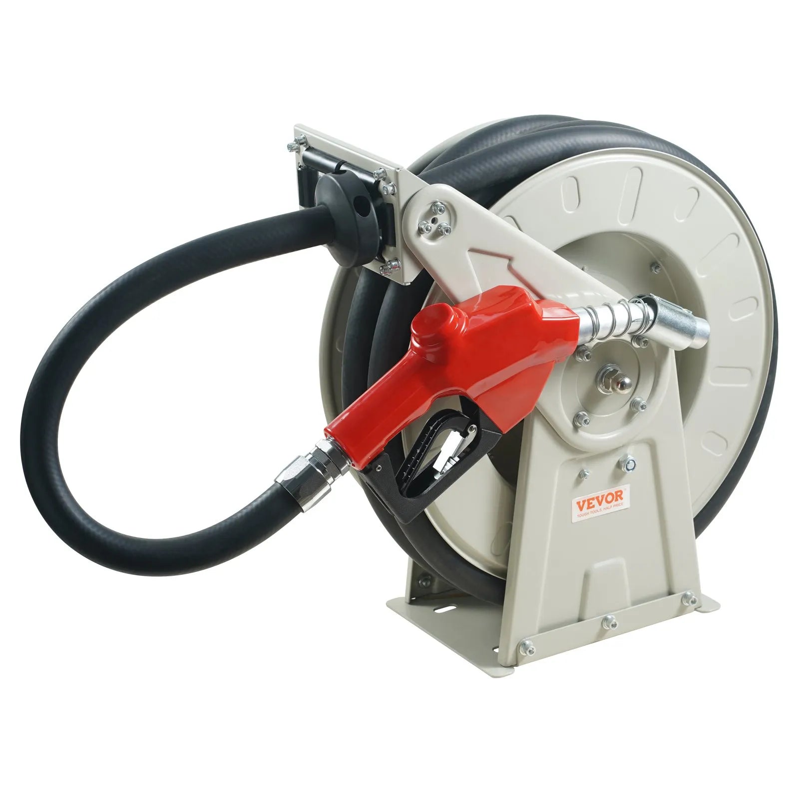 VEVOR Fuel Hose Reel, 1" x 33', Extra Long Retractable Diesel Hose Reel, Heavy-Duty Carbon Steel Construction with Automatic Fuel Nozzle, NBR Rubber Hose for Aircraft Ship Vehicle Tank Truck, 300 PSI