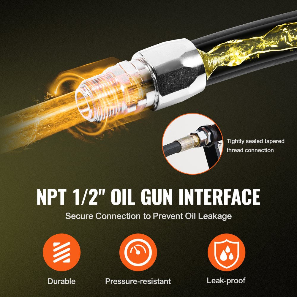 VEVOR Fuel Hose Reel, 1/2" x 50', Extra Long Retractable Machine Oil Hose Reel, Spring Driven Auto Swivel Rewind, Heavy-Duty Carbon Steel Construction with Hose for Auto Repair, Industries, 2300 PSI