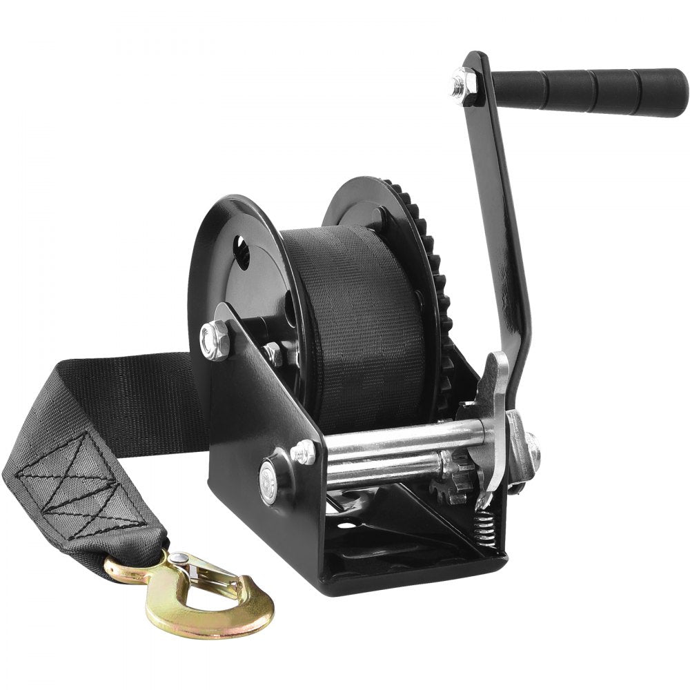 VEVOR Hand Winch, 1200 lbs Pulling Capacity, Boat Trailer Winch Heavy Duty Rope Crank with 23 ft Polyester Strap and Two-Way Ratchet, Manual Operated Hand Crank Winch for Trailer, Boat or ATV Towing