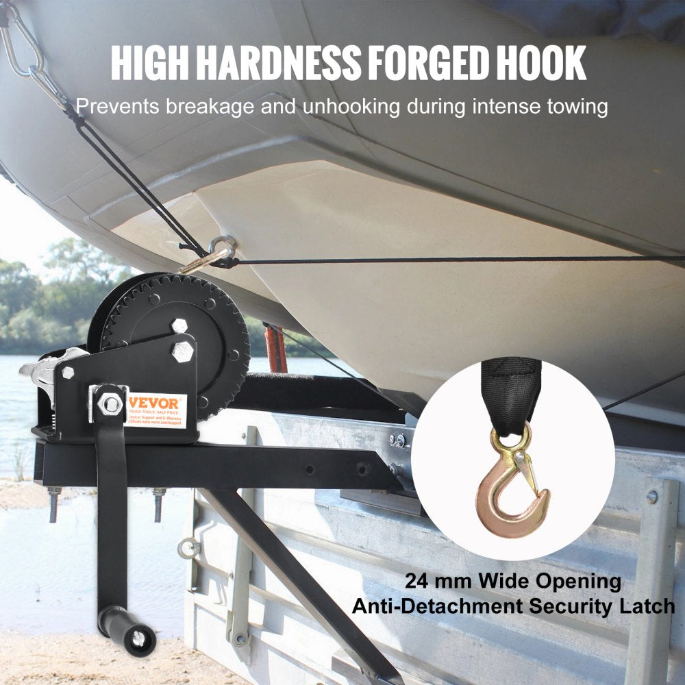 VEVOR Hand Winch, 2000 lbs Pulling Capacity, Boat Trailer Winch Heavy Duty Rope Crank with 23 ft Polyester Strap and Two-Way Ratchet, Manual Operated Hand Crank Winch for Trailer, Boat or ATV Towing