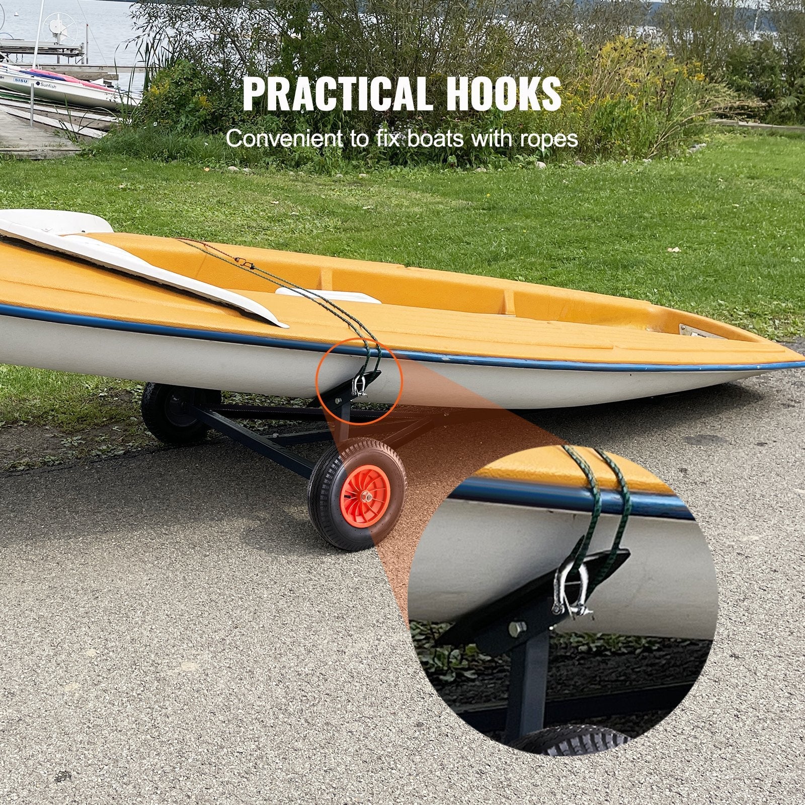 VEVOR Boat Trailer Dolly 420lbs Load Capacity, Carbon Steel Trailer Mover with 96''-116'' Adjustable Length, 16'' Pneumatic Tires & Nonslip Support Bracket, for Moving Kayak Motorboat Fishing Boat