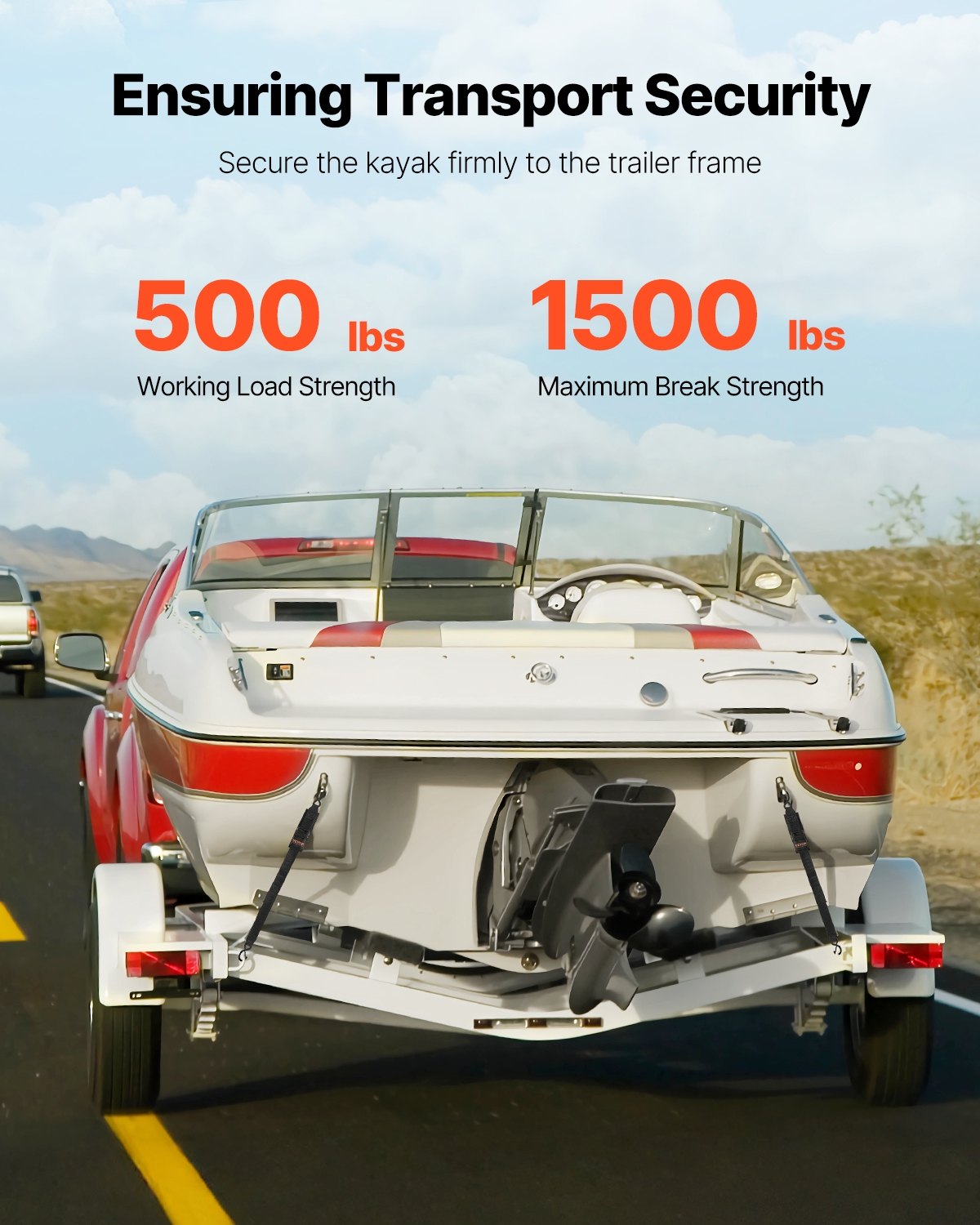 VEVOR Retractable Ratchet Straps Tie Down Straps 2 in x 4 ft for Boat (2 Pack)