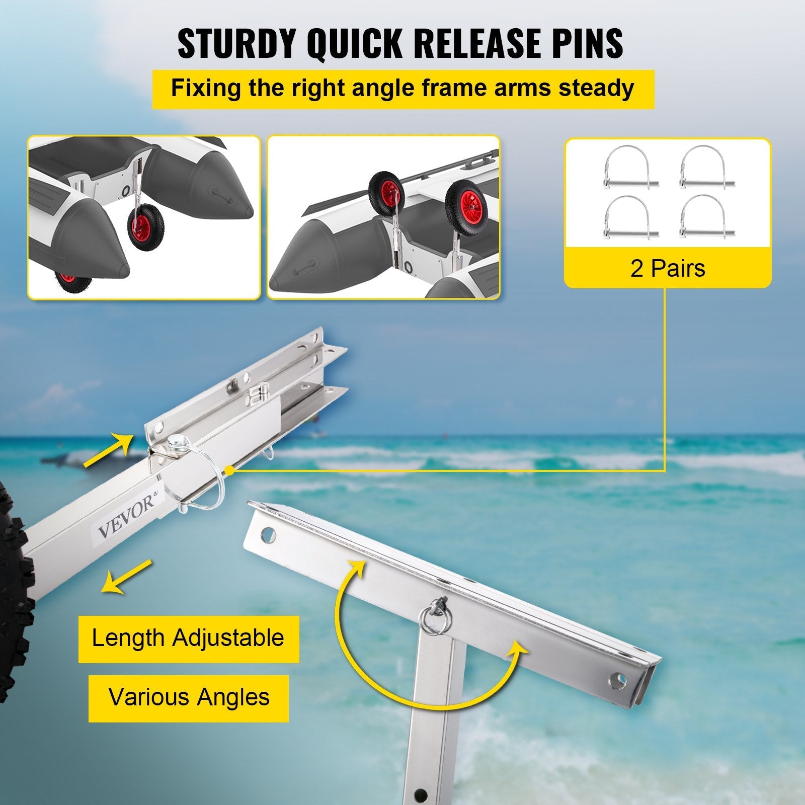 VEVOR Boat Launching Wheels, 15" Boat Transom Launching Wheel, 600 LBS Loading Capacity Inflatable Boat Launch Wheels, Stainless Steel Transom Launching Dolly Wheels with 4 PCS of Quick Release Pins