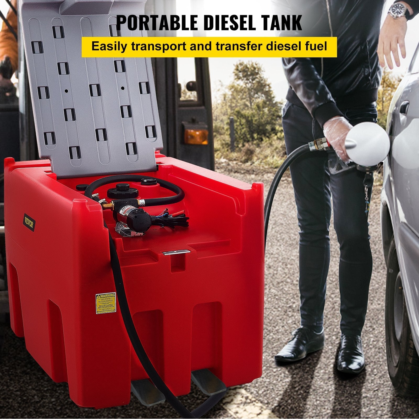 VEVOR Portable Diesel Tank, 116 Gallon Capacity, Diesel Fuel Tank with 12V Electric Transfer Pump, Polyethylene Diesel Transfer Tank for Easy Fuel Transportation, Red