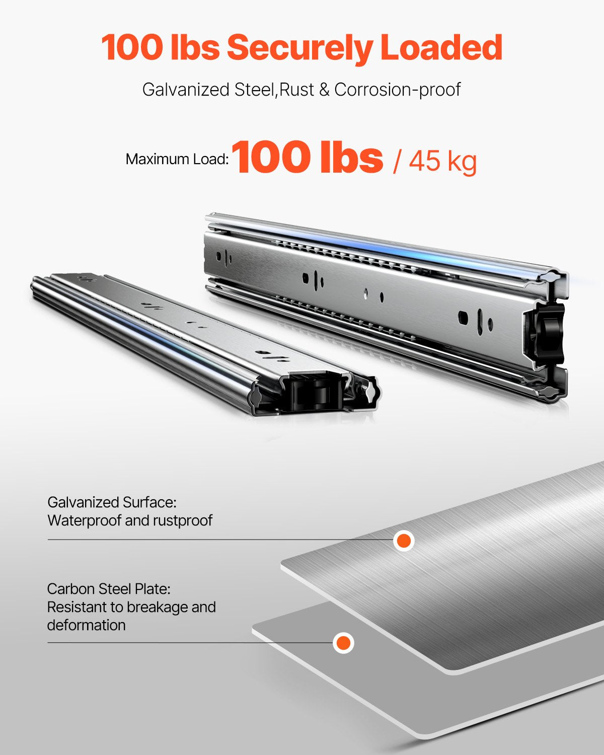 VEVOR Drawer Cabinet Slides Side Mount 18 inch 10 Pairs 100 LB Load Replacement