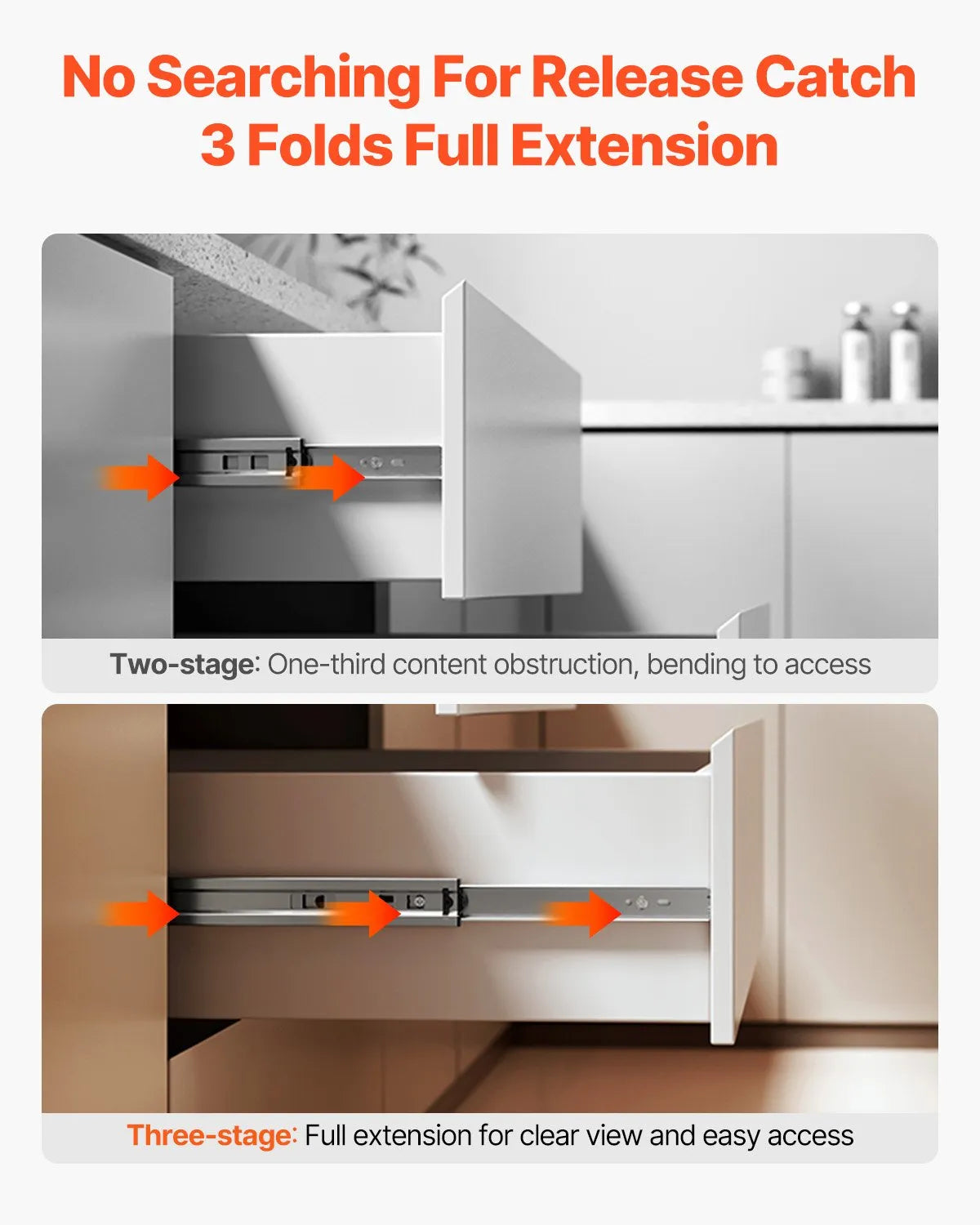 VEVOR Drawer Cabinet Slides Side Mount 22 inch 10 Pairs 100 LB Load Replacement