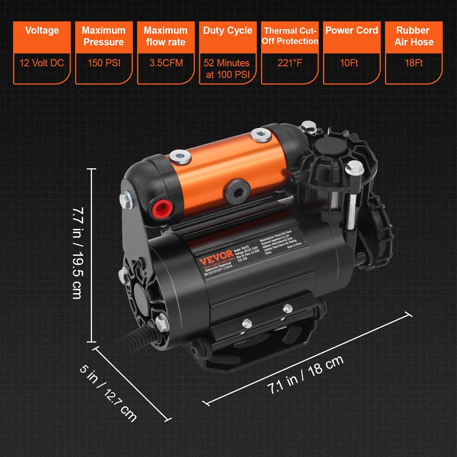 VEVOR Onboard Air Compressor Kit 150PSI Offroad Air Compressor Portable Tire Inflator Heavy Duty 3.5CFM Air Pump for Jeep SUV 4x4 Vehicle Compatibility with Air tools, Air horns, Lockers