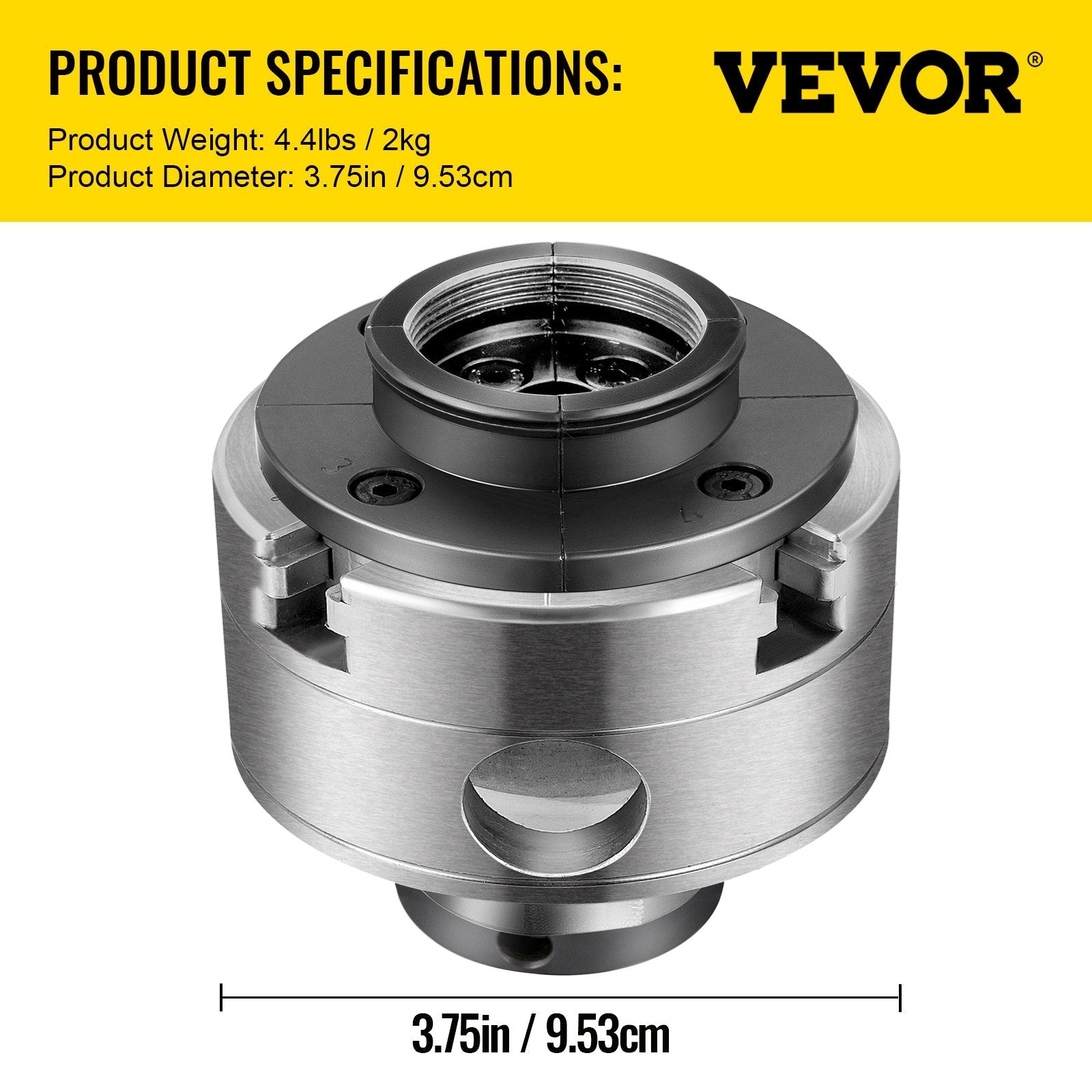 VEVOR Wood Lathe Chuck, 3.75" Woodturning Chuck, 4-Jaw Gear Chuck, 1In x 8TPI Thread Mini Key Chuck, Precision Self-Centering Woodturning Chuck Jaws, Wood Lathe Accessories for Bowls Vases