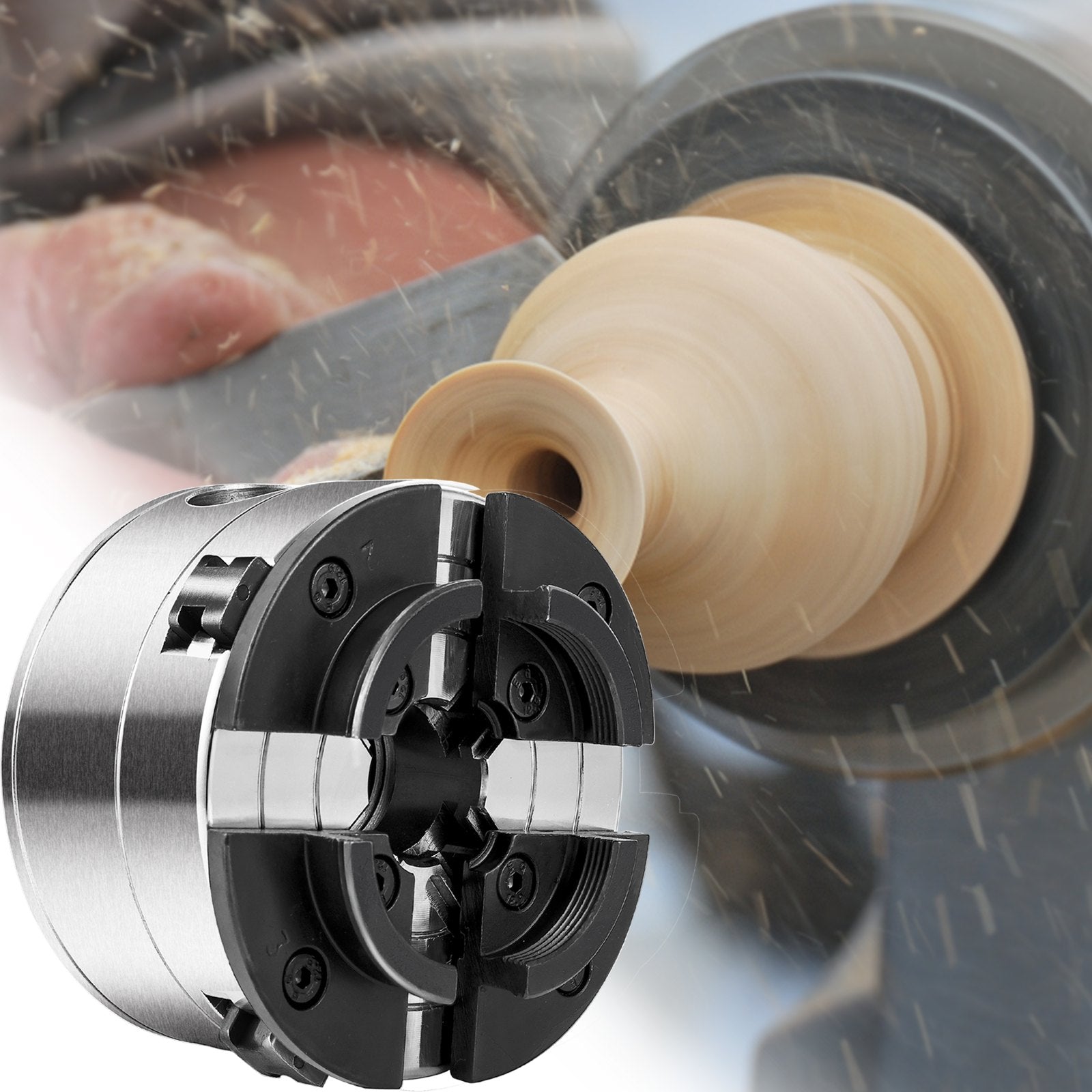 VEVOR Wood Lathe Chuck, 3.75" Woodturning Chuck, 4-Jaw Gear Chuck, 1In x 8TPI Thread Mini Key Chuck, Precision Self-Centering Woodturning Chuck Jaws, Wood Lathe Accessories for Bowls Vases