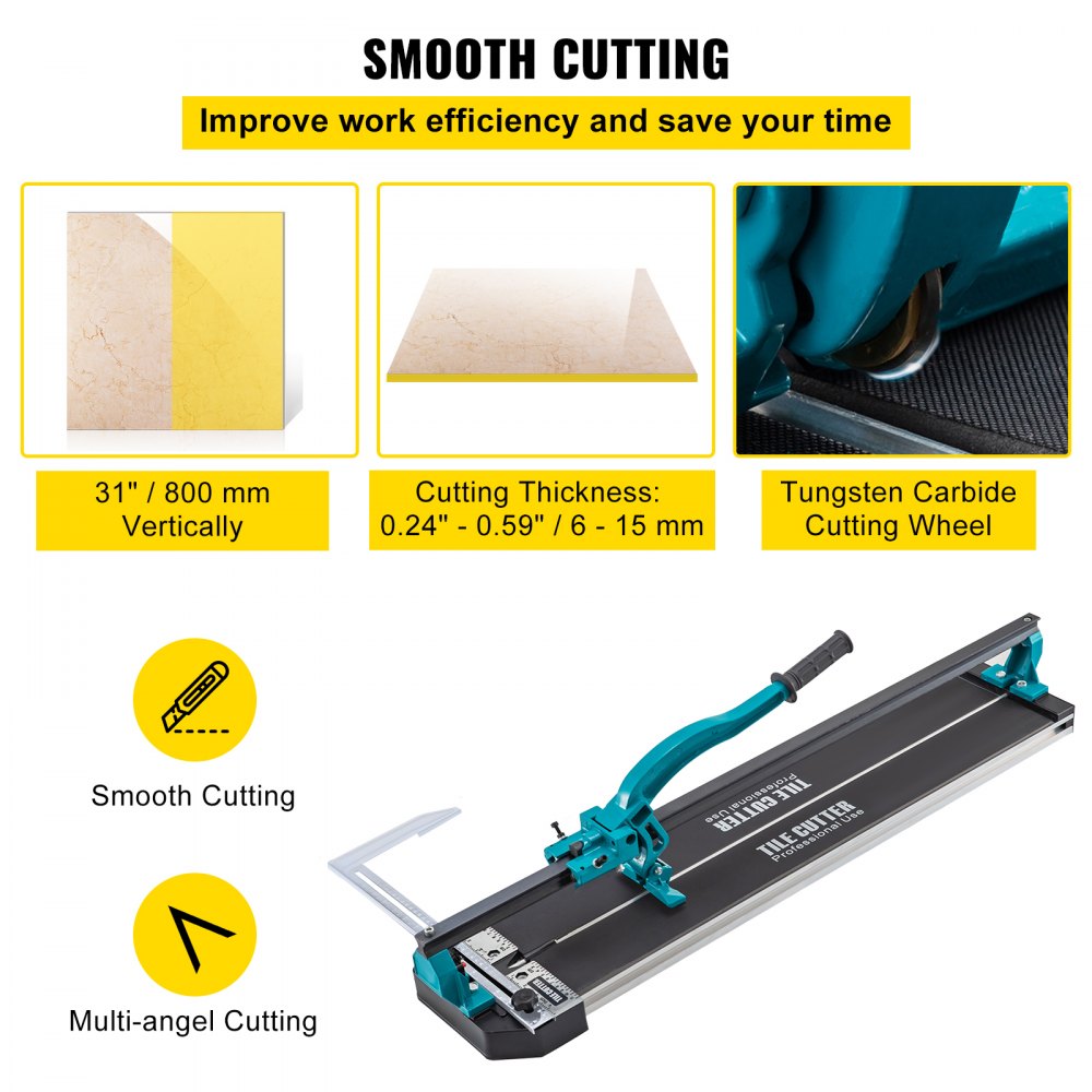 VEVOR Tile Cutter 31 Inch,Manual Tile Cutter Single Rail w/Precise Laser Positioning, Alloy Cutter Wheel with Ergonomic Handle, Accurate Rulers, For Large Tile 0.24\"-0.59\" Thickness