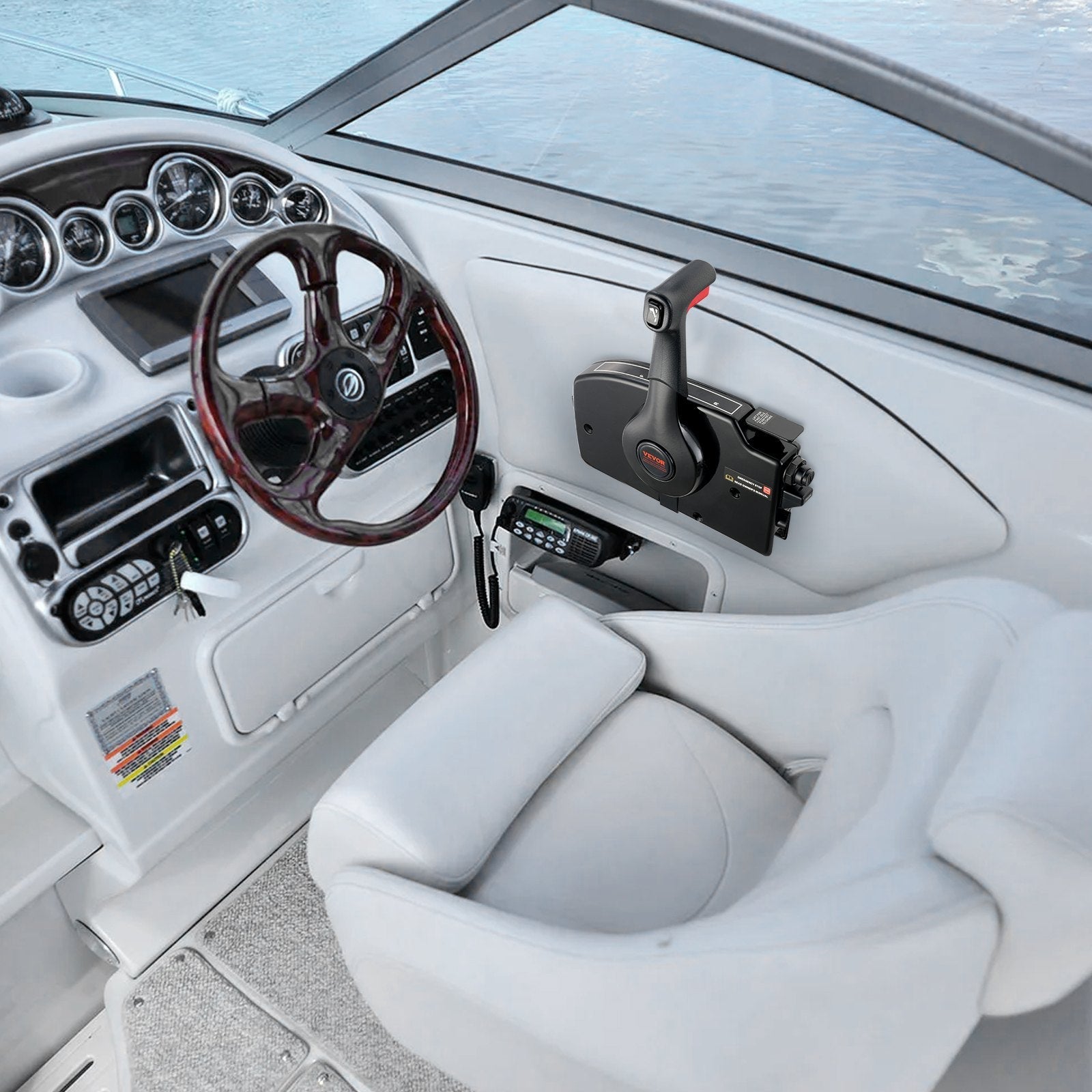 VEVOR Boat Throttle Control, 881170A15 Side-Mounted Outboard Remote Control Box for Mercury PT 2-Stroke, Marine Throttle Control Box with Power Trim Switch, 16.3 ft Harness 8+4 Pin, and Lanyard