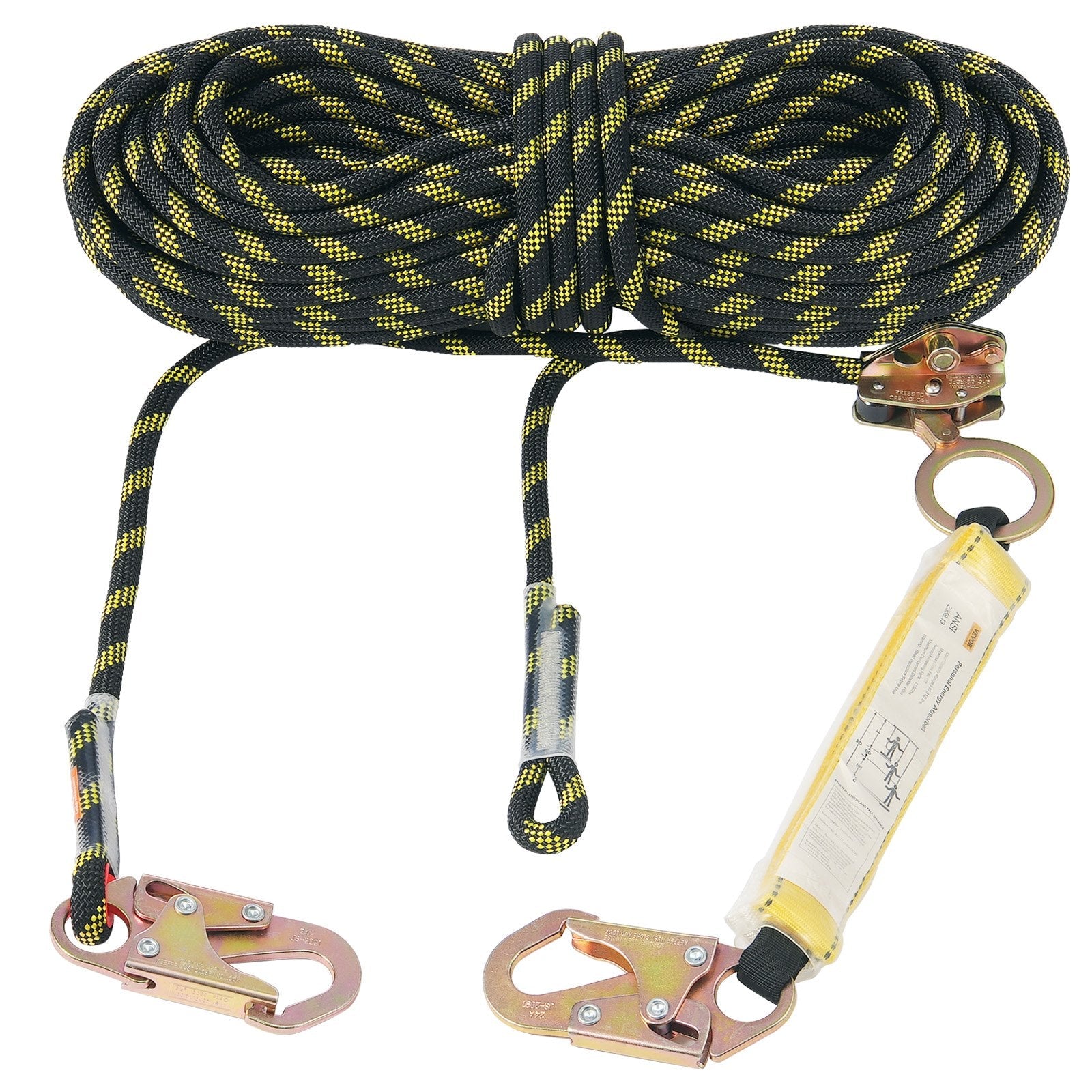 VEVOR Vertical Lifeline 150ft (45.7m) Outdoor Climbing Rope Black & Yellow